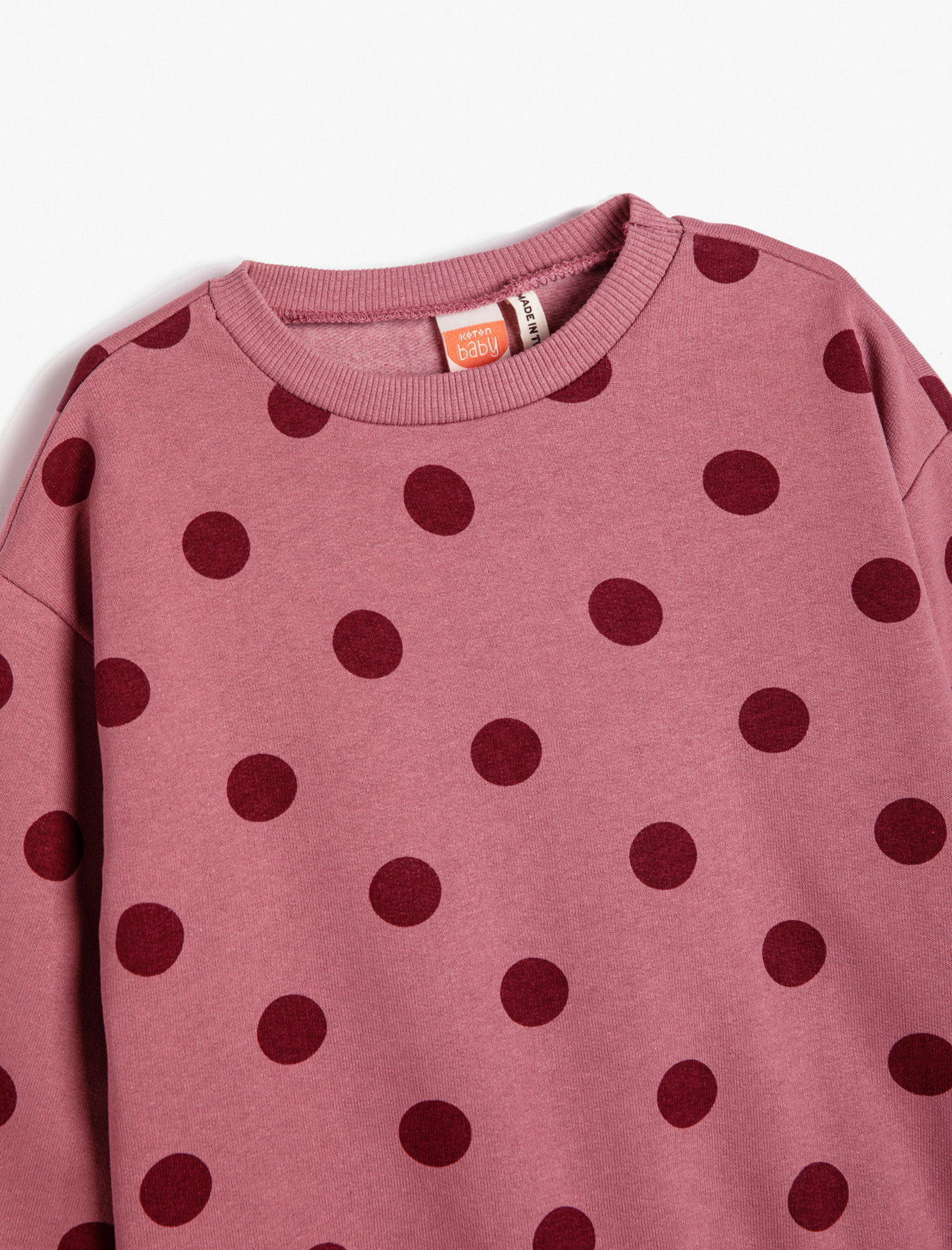  Kız Bebek Basic Sweatshirt Puantiyeli Bisiklet Yaka Uzun Kollu Pamuklu Şardonlu