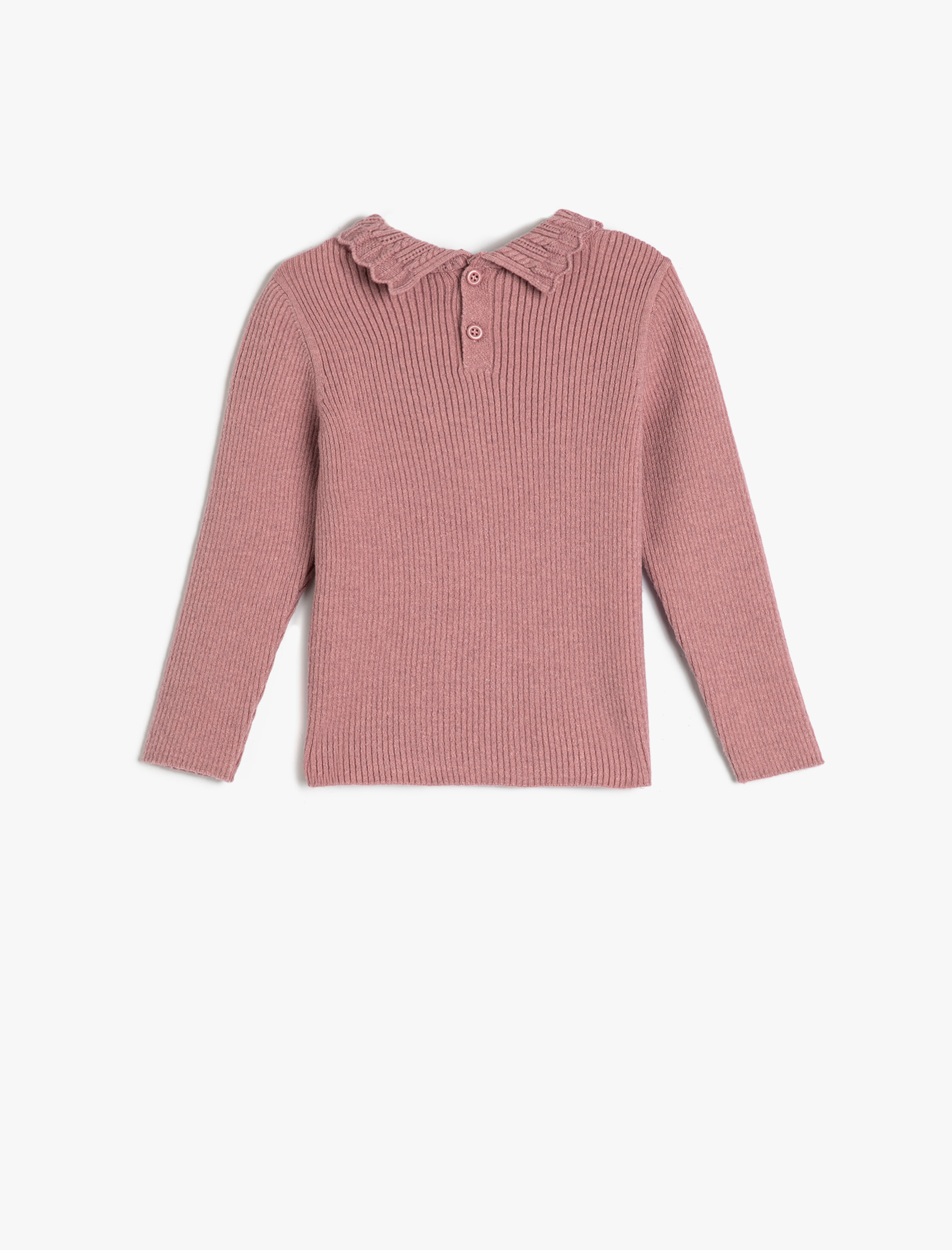  Kız Bebek Basic Sweatshirt Dik İşlemeli Yaka Arkadan Düğmeli Uzun Kollu