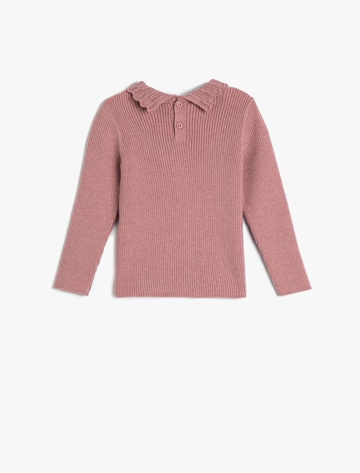 Kız Bebek Basic Sweatshirt Dik İşlemeli Yaka Arkadan Düğmeli Uzun Kollu