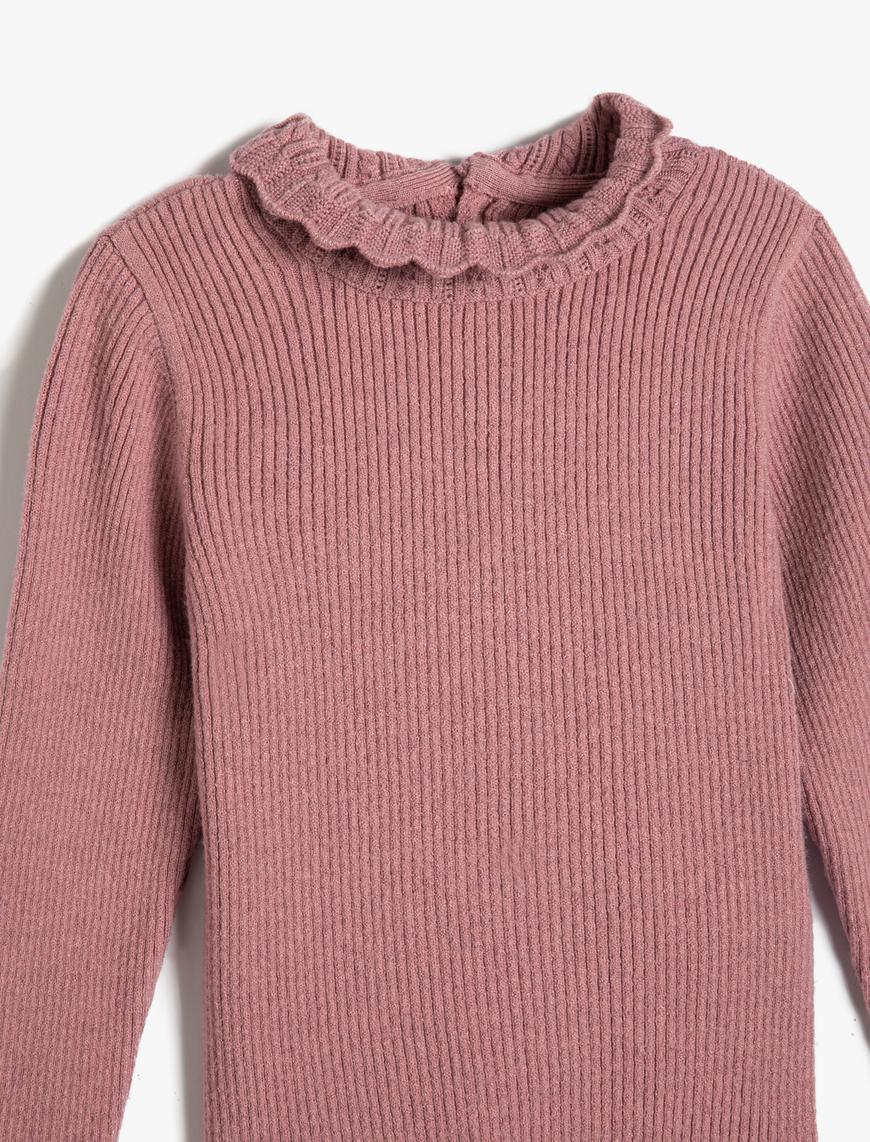  Kız Bebek Basic Sweatshirt Dik İşlemeli Yaka Arkadan Düğmeli Uzun Kollu
