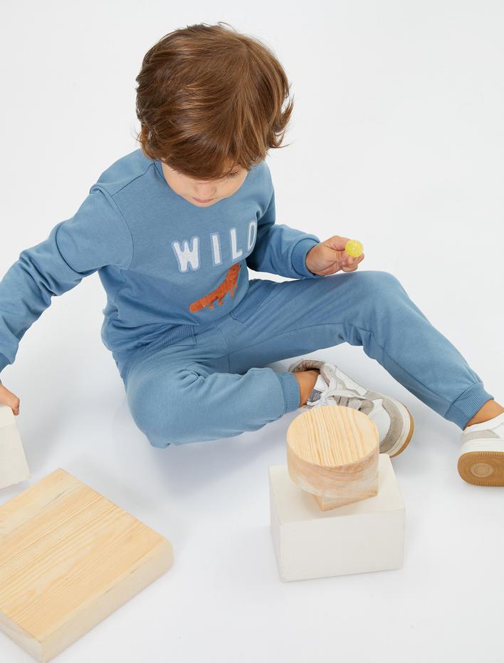 Erkek Bebek Sweatshirt Tilki İşleme Detaylı Uzun Kollu Bisiklet Yaka Pamuklu