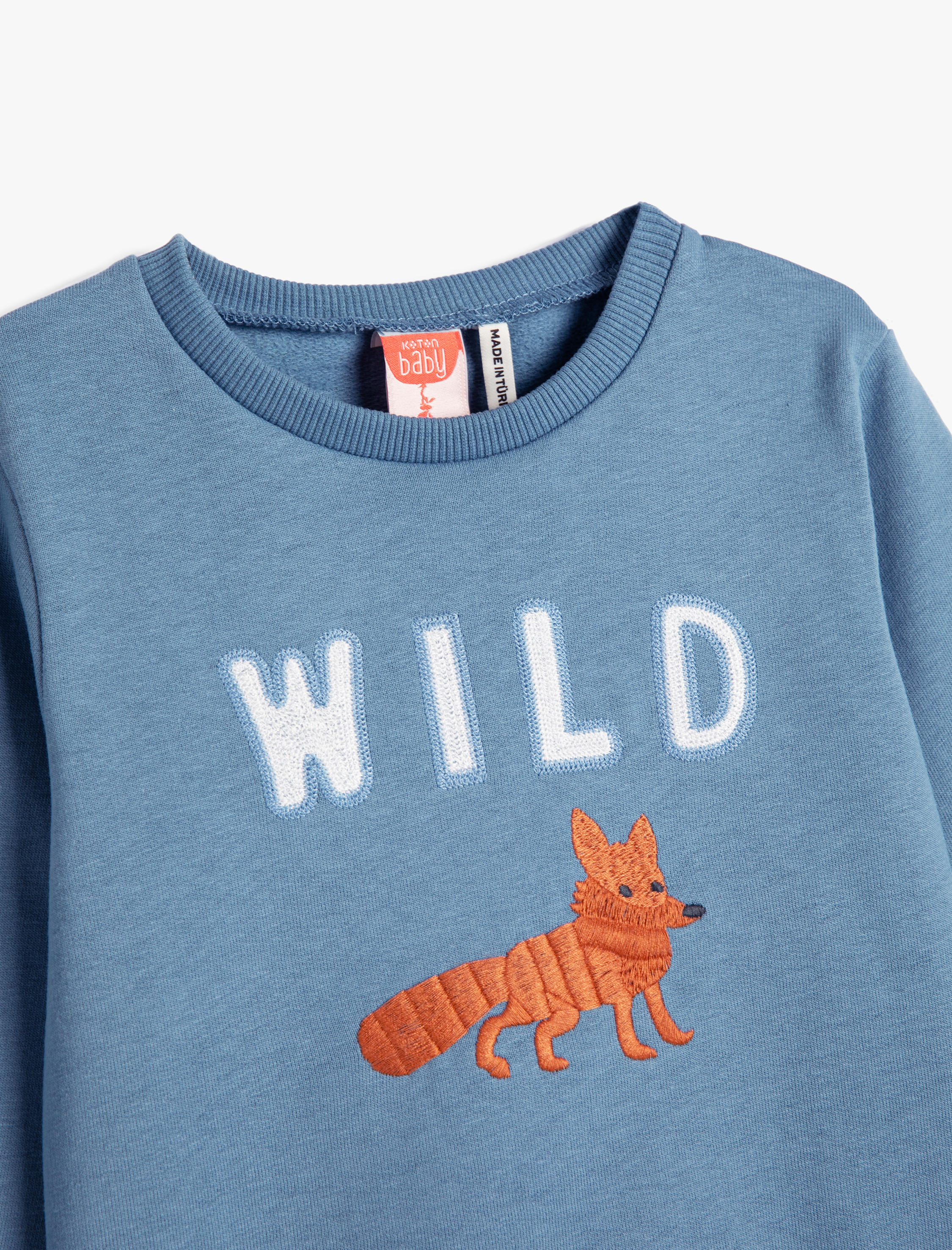 Erkek Bebek Sweatshirt Tilki İşleme Detaylı Uzun Kollu Bisiklet Yaka Pamuklu