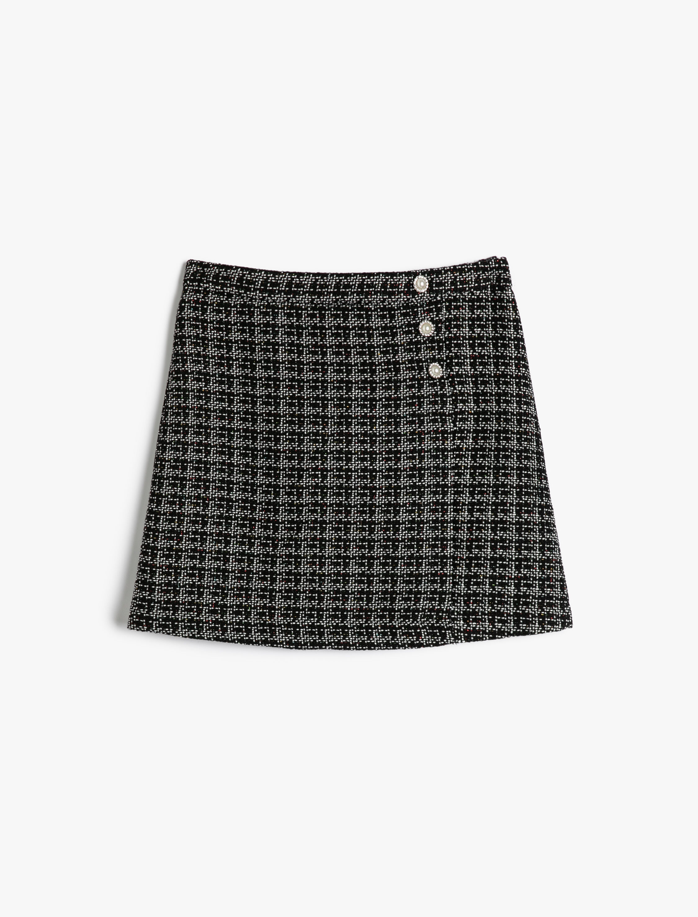  Kız Çocuk Tüvit Etek Mini Düğme Detaylı Beli Lastikli