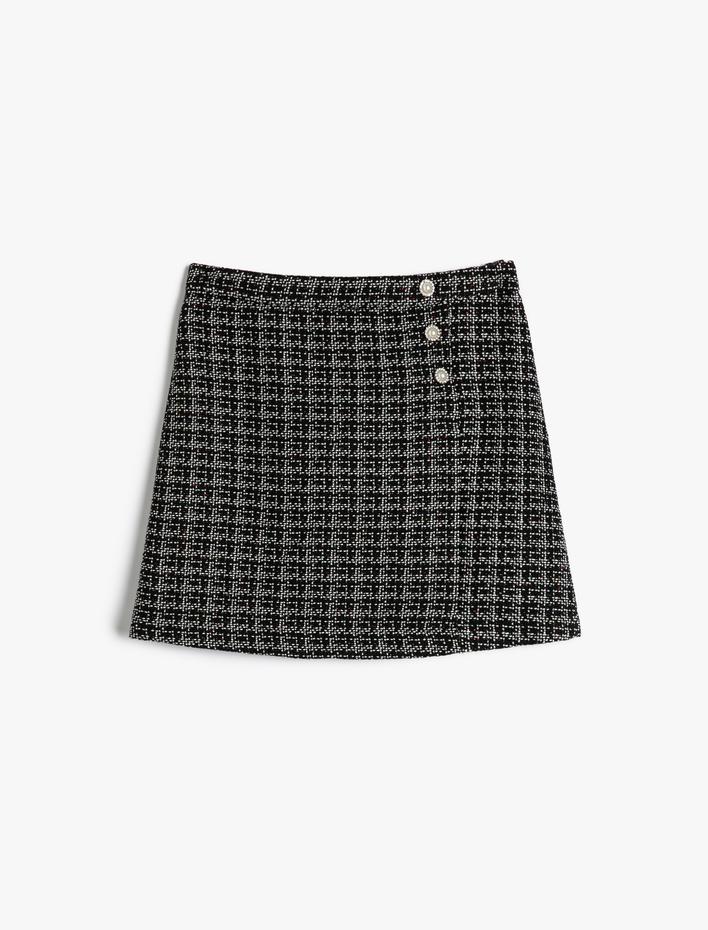 Kız Çocuk Tüvit Etek Mini Düğme Detaylı Beli Lastikli