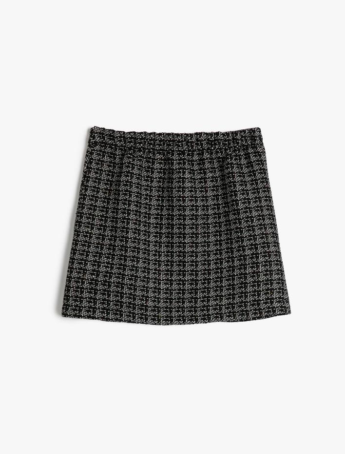 Kız Çocuk Tüvit Etek Mini Düğme Detaylı Beli Lastikli