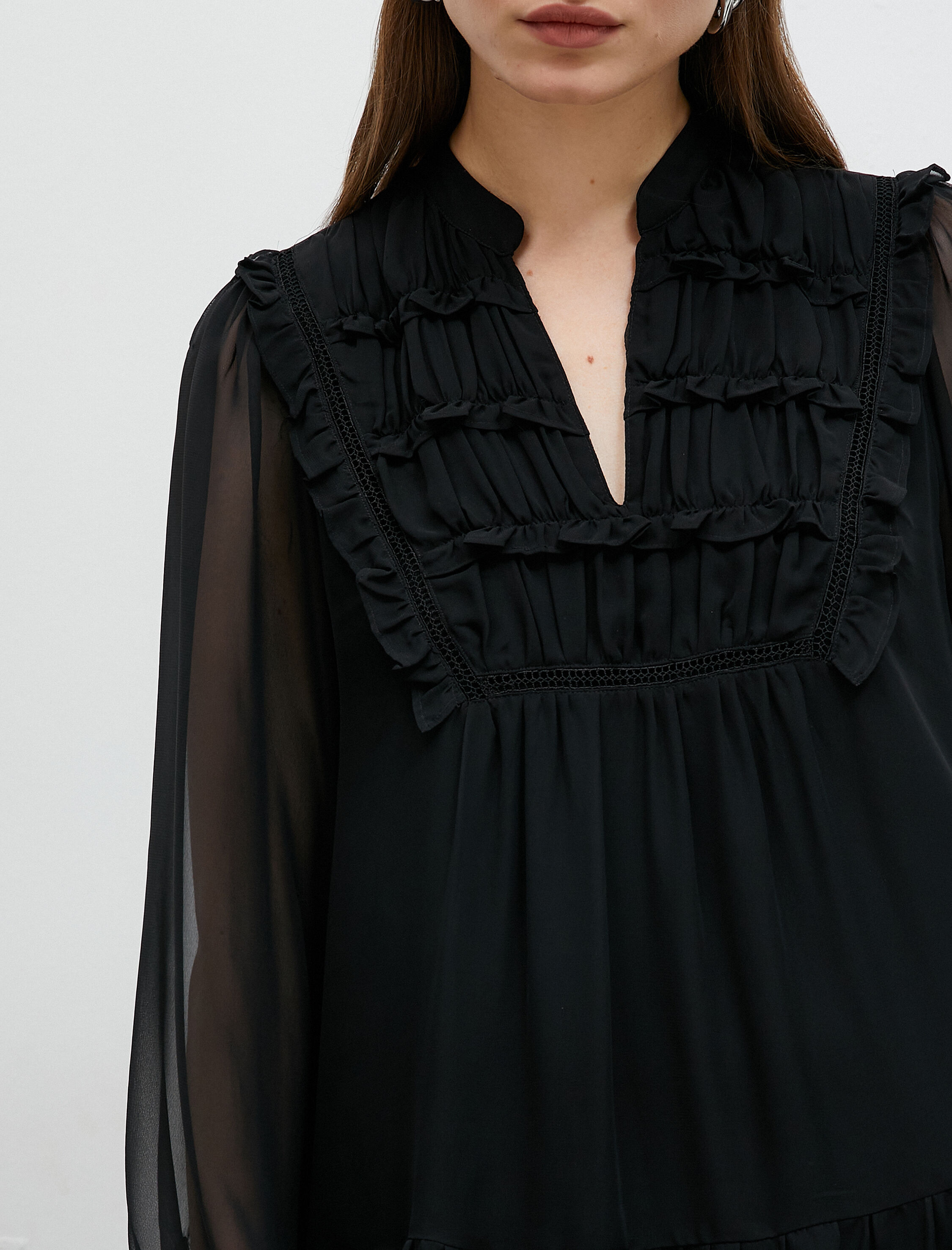   Mini Fırfırlı Şifon Elbise Katlı