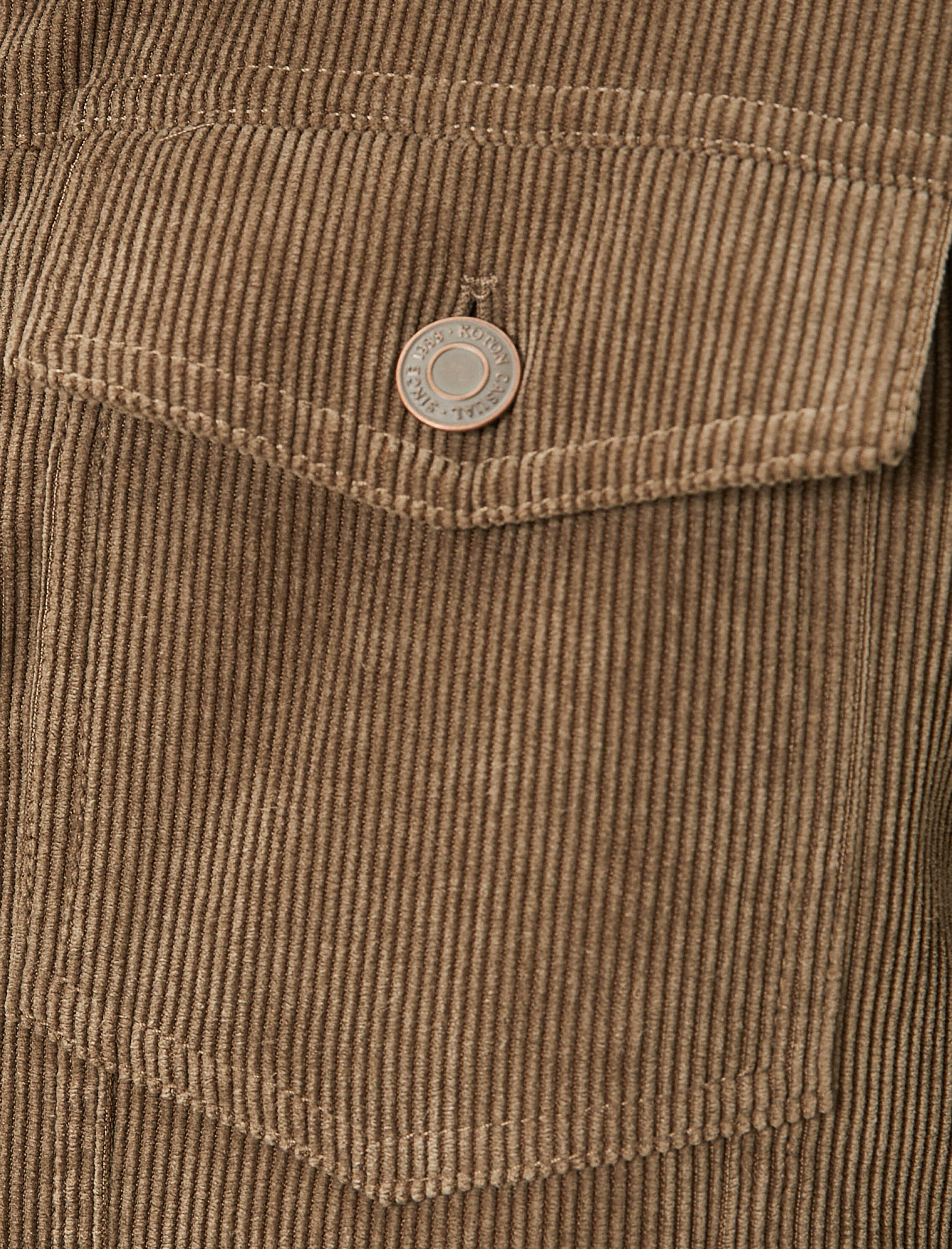   Kadife Görünümlü Ceket Peluş Yaka Detaylı Çift Cepli Düğmeli