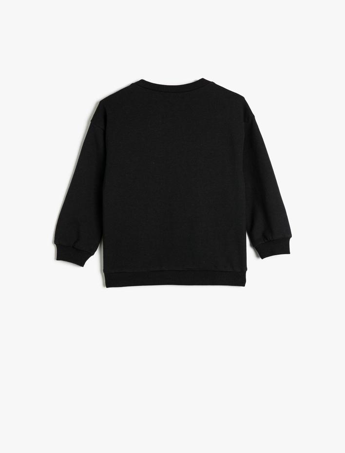 Erkek Bebek Sweatshirt Aplike Detaylı Şardonlu Bisiklet Yaka Pamuklu