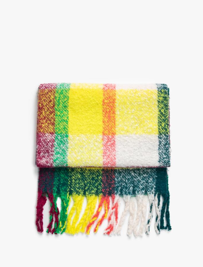 Kadın Çok Renkli Atkı Yumuşak Dokulu Püsküllü