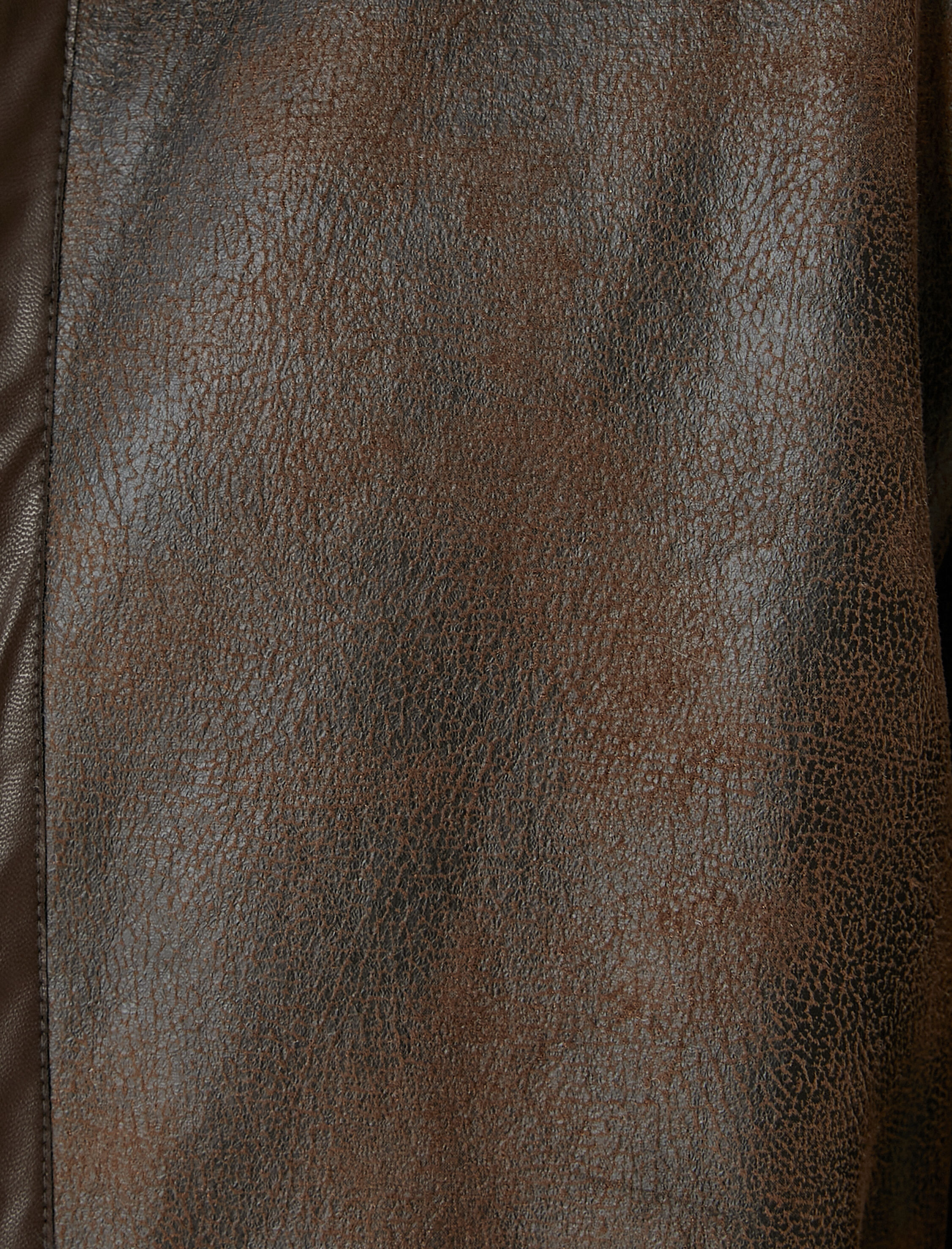   Deri Görünümlü Ceket Peluş Yakalı Fermuarlı Cep Detaylı