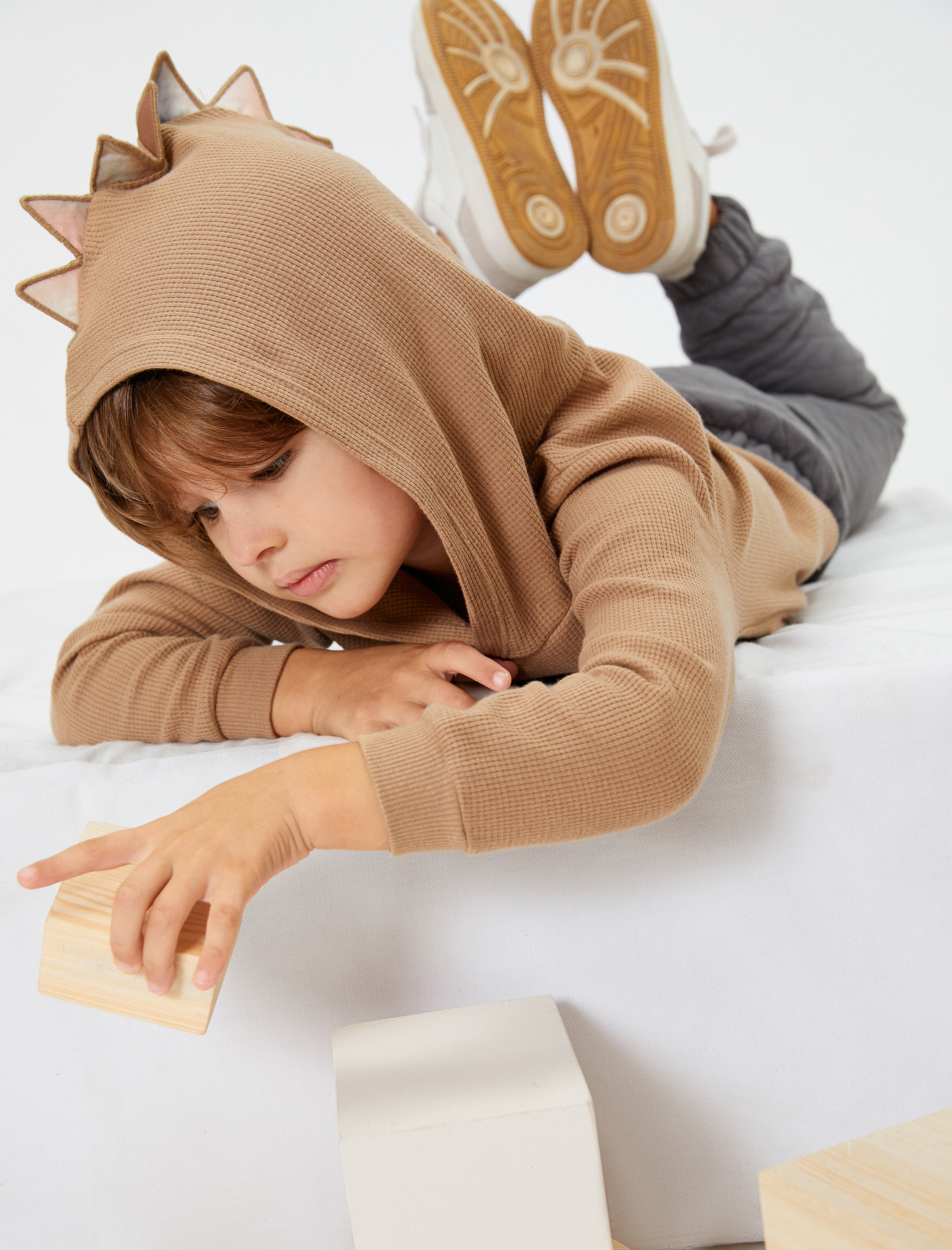  Erkek Bebek Basic Kapşonlu Sweatshirt Uzun Kollu Pamuklu