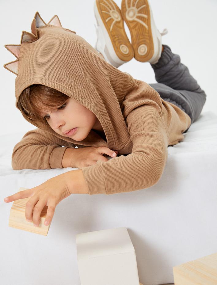 Erkek Bebek Basic Kapşonlu Sweatshirt Uzun Kollu Pamuklu