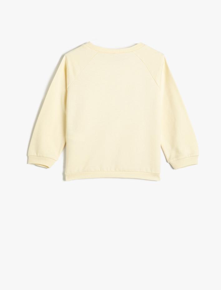 Kız Bebek Sweatshirt Çiçek Baskılı Şardonlu Pamuklu Bisiklet Yaka