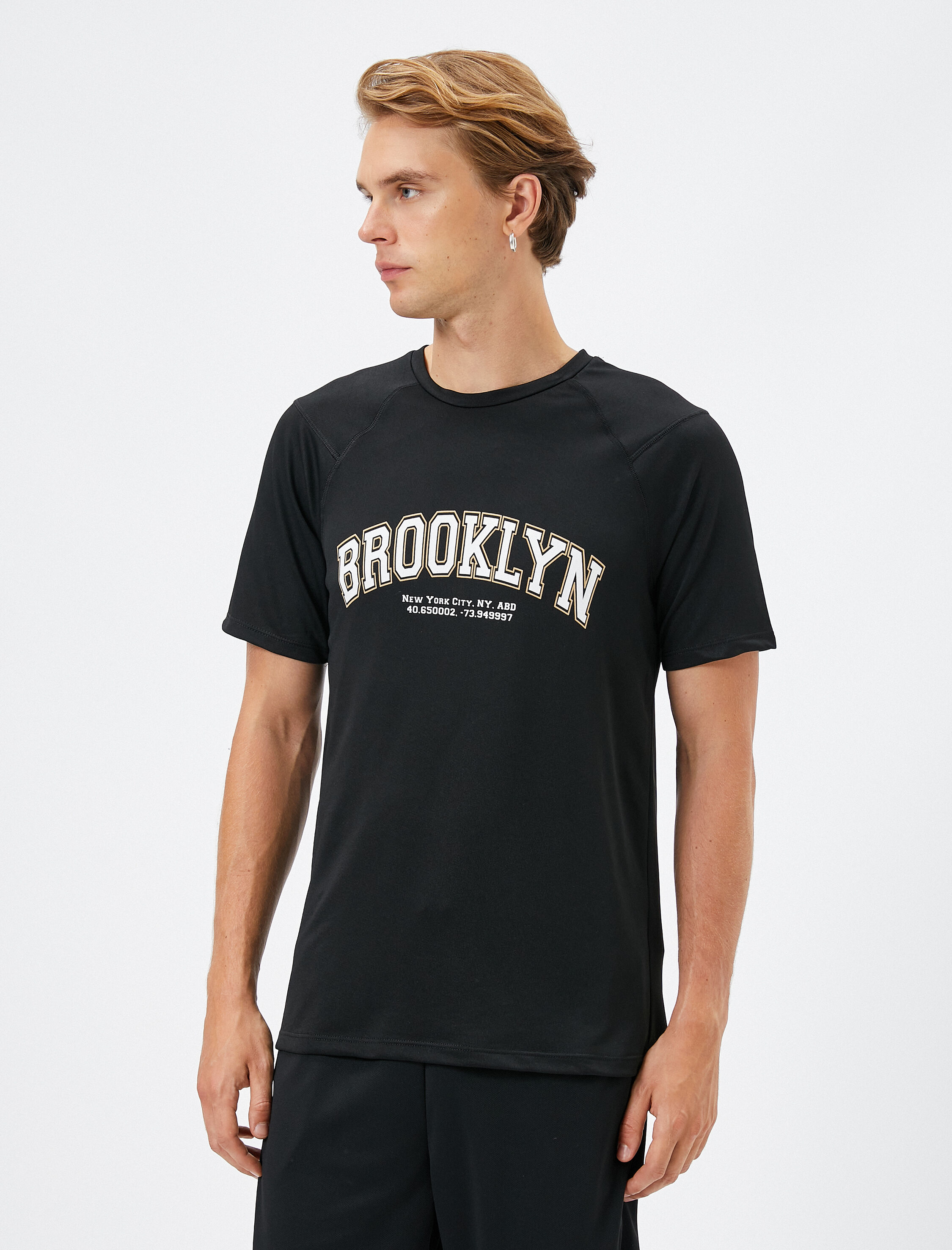   Spor Tişört Slogan Baskılı Bisiklet Yaka Reglan Kol