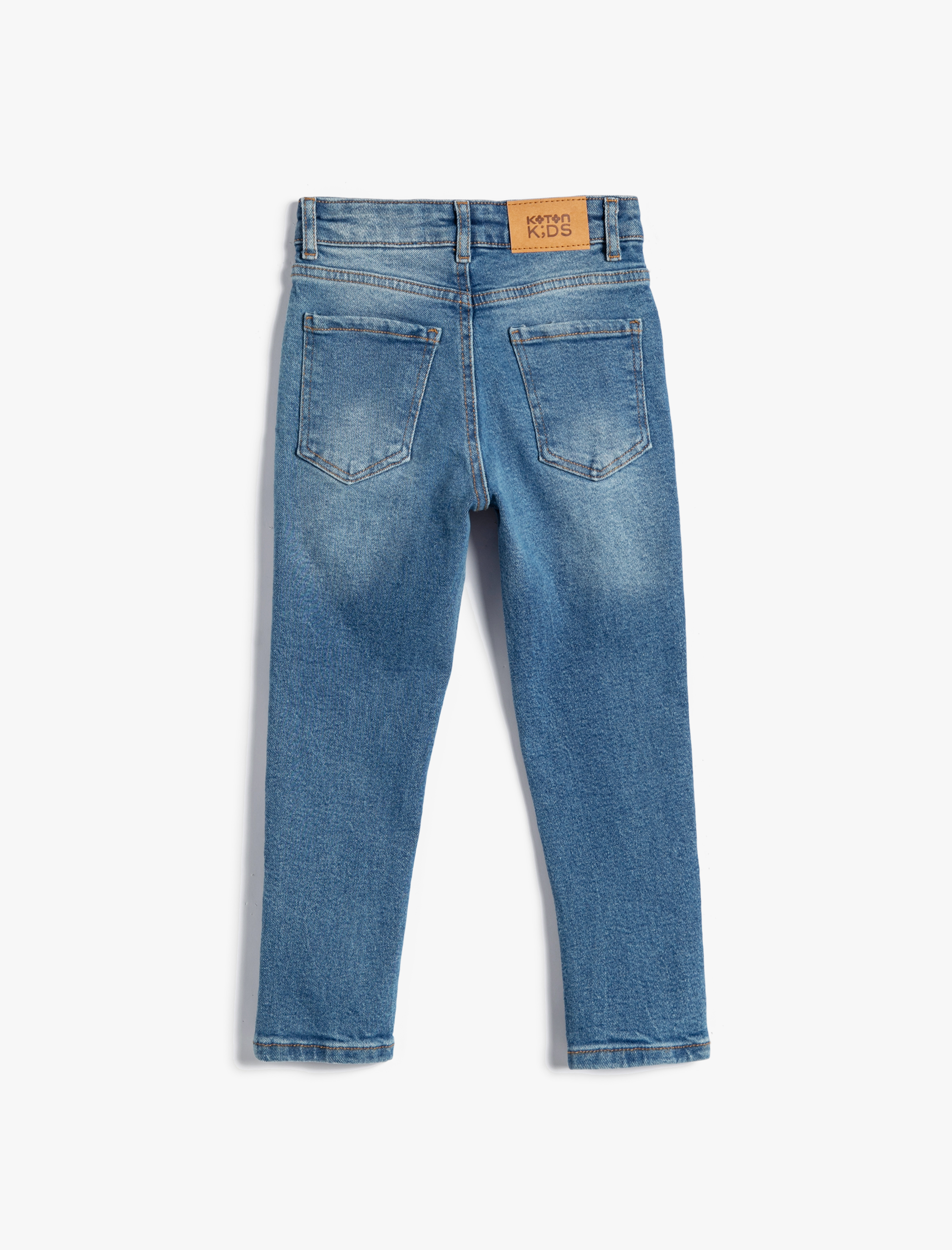  Erkek Çocuk Kot Pantolon Beli Ayarlanabilir Lastikli Dar Paça Cepli Pamuklu - Slim Jean