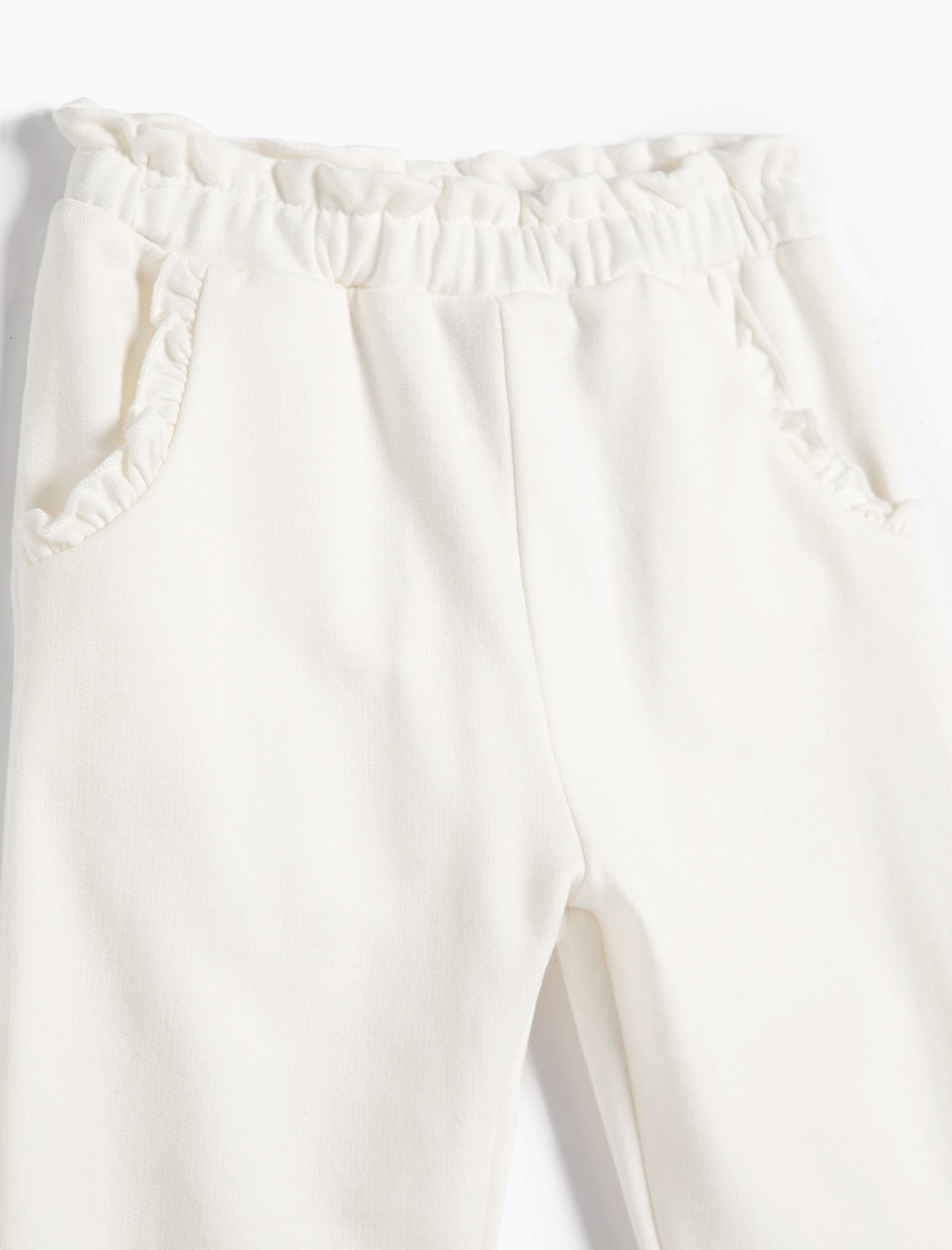  Kız Bebek Jogger Eşofman Altı Beli Lastikli Cepli Fırfır Detaylı Pamuklu Şardonlu