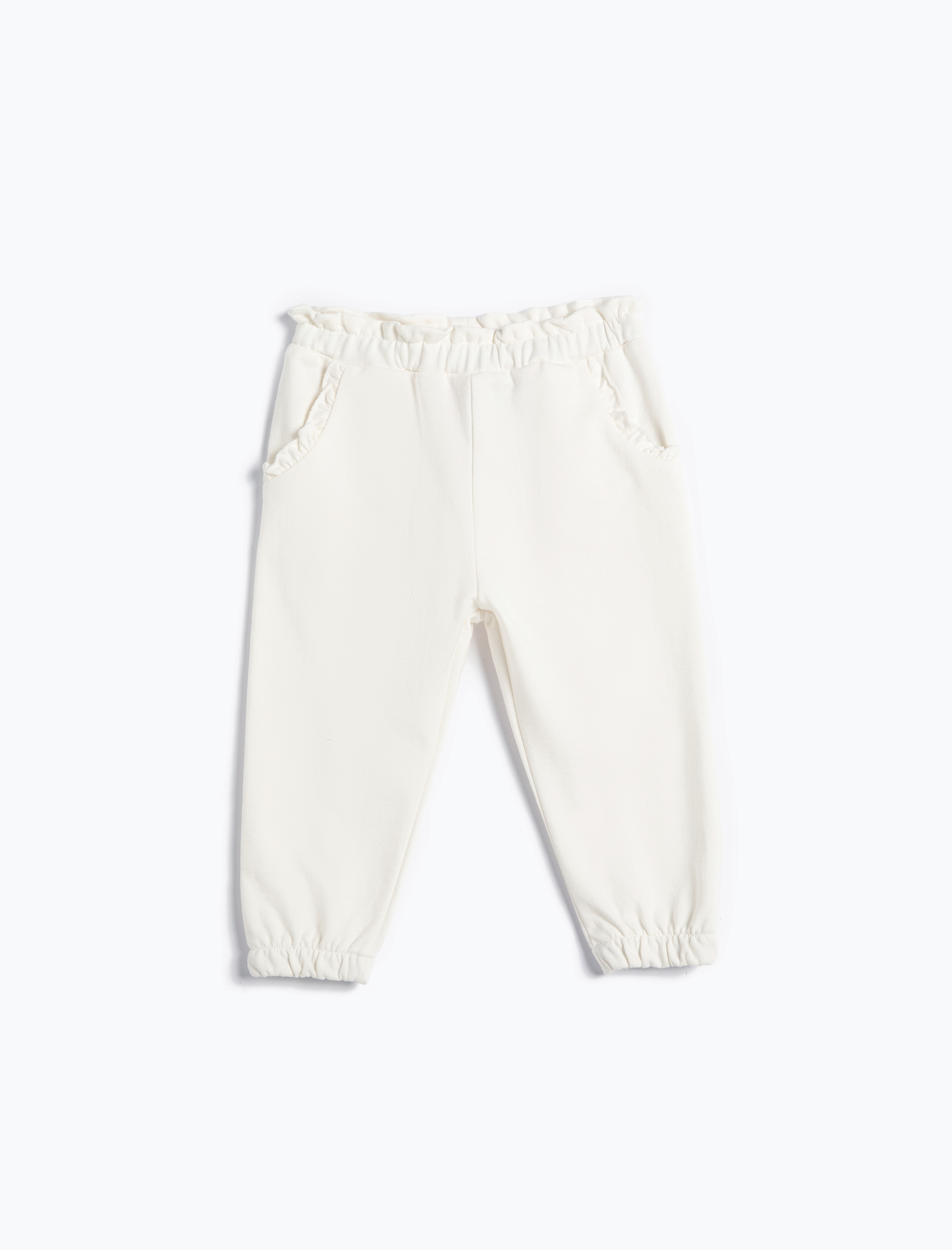  Kız Bebek Jogger Eşofman Altı Beli Lastikli Cepli Fırfır Detaylı Pamuklu Şardonlu