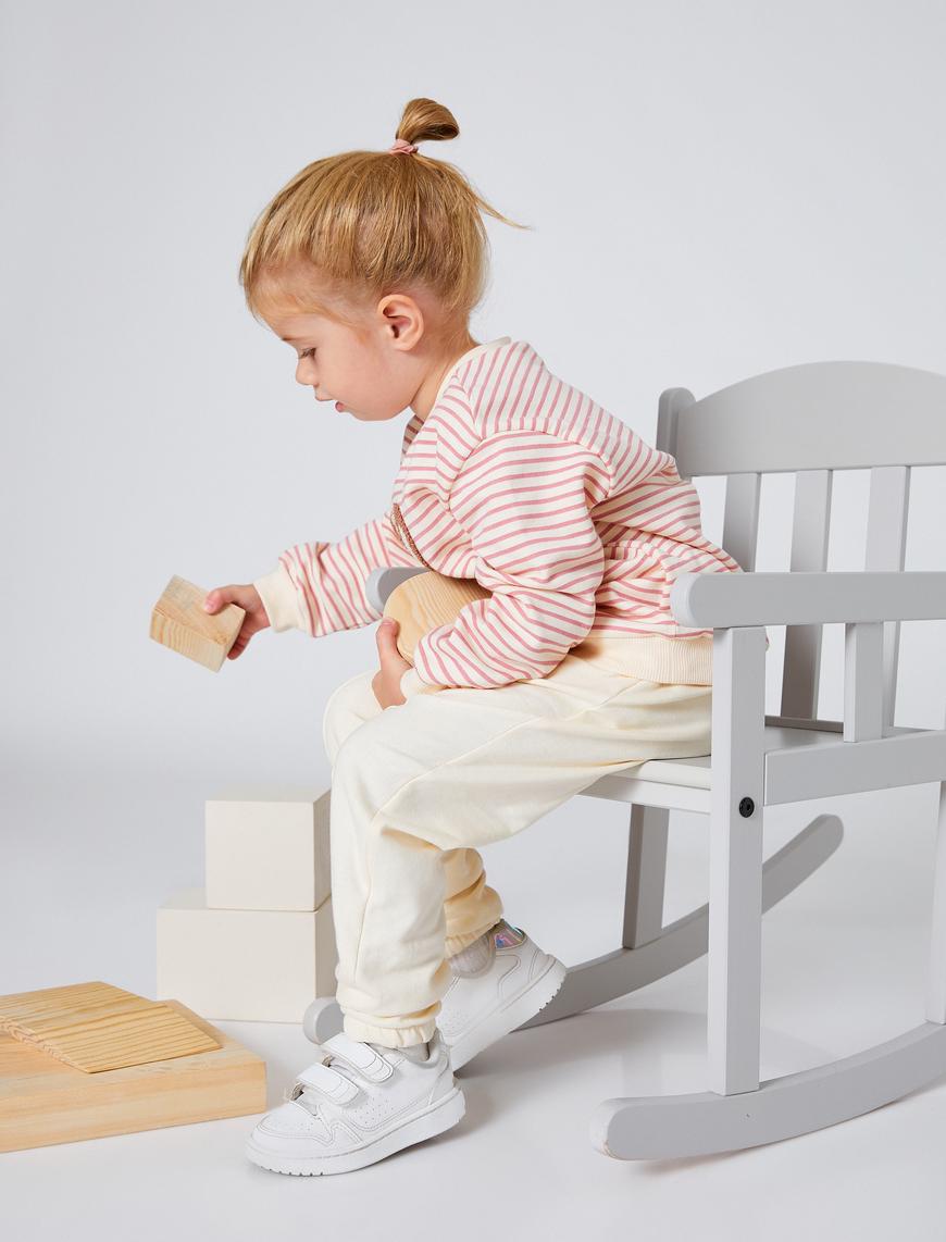  Kız Bebek Jogger Eşofman Altı Basic Nervürlü Cep Detaylı Pamuklu