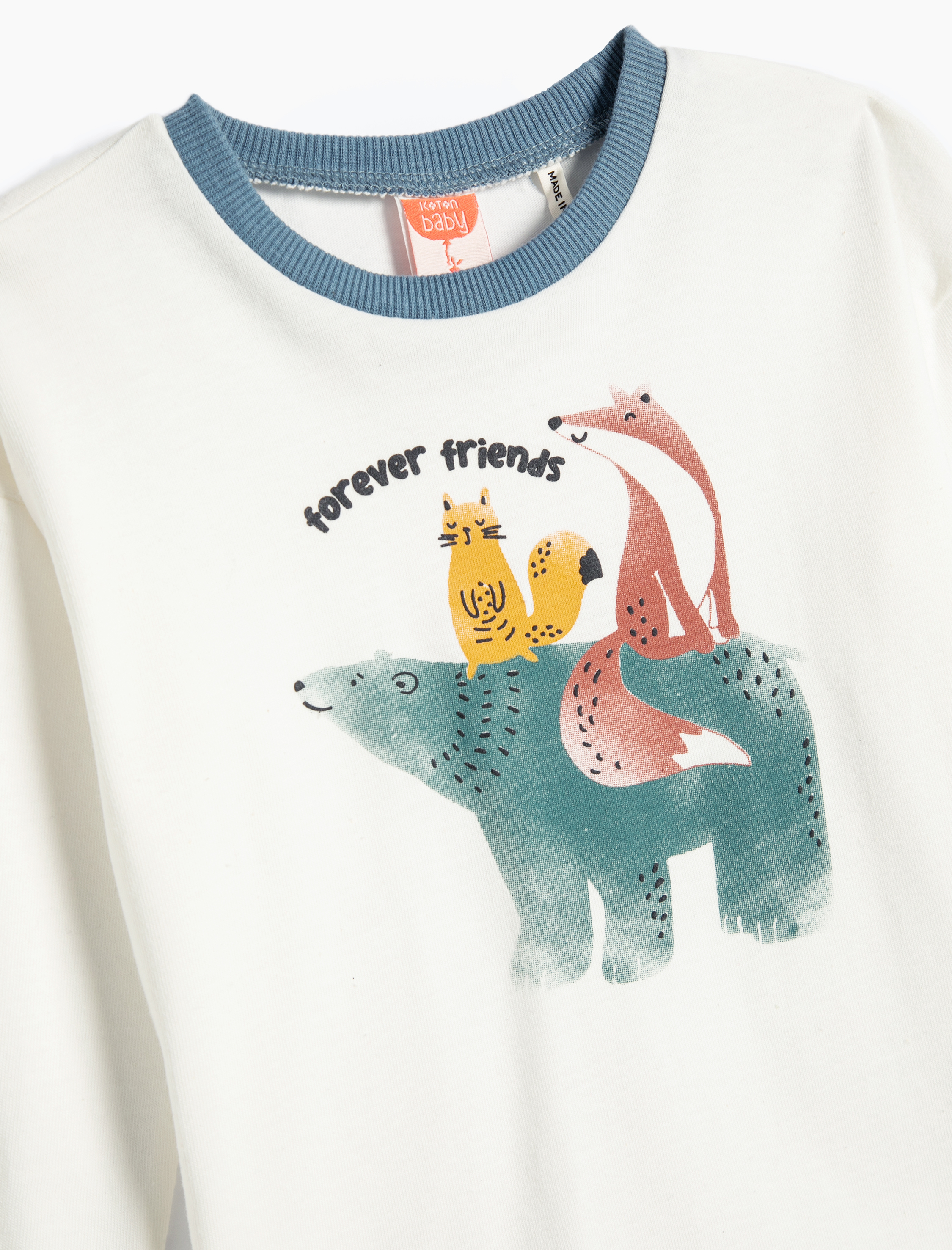  Erkek Bebek Baskılı Tişört Uzun Kollu Bisiklet Yaka Pamuklu