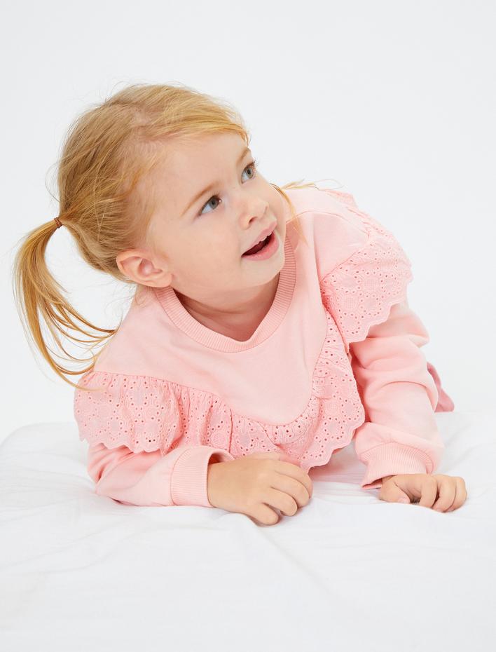 Kız Bebek Fırfırlı Sweat Şardonlu Bisiklet Yaka Pamuklu