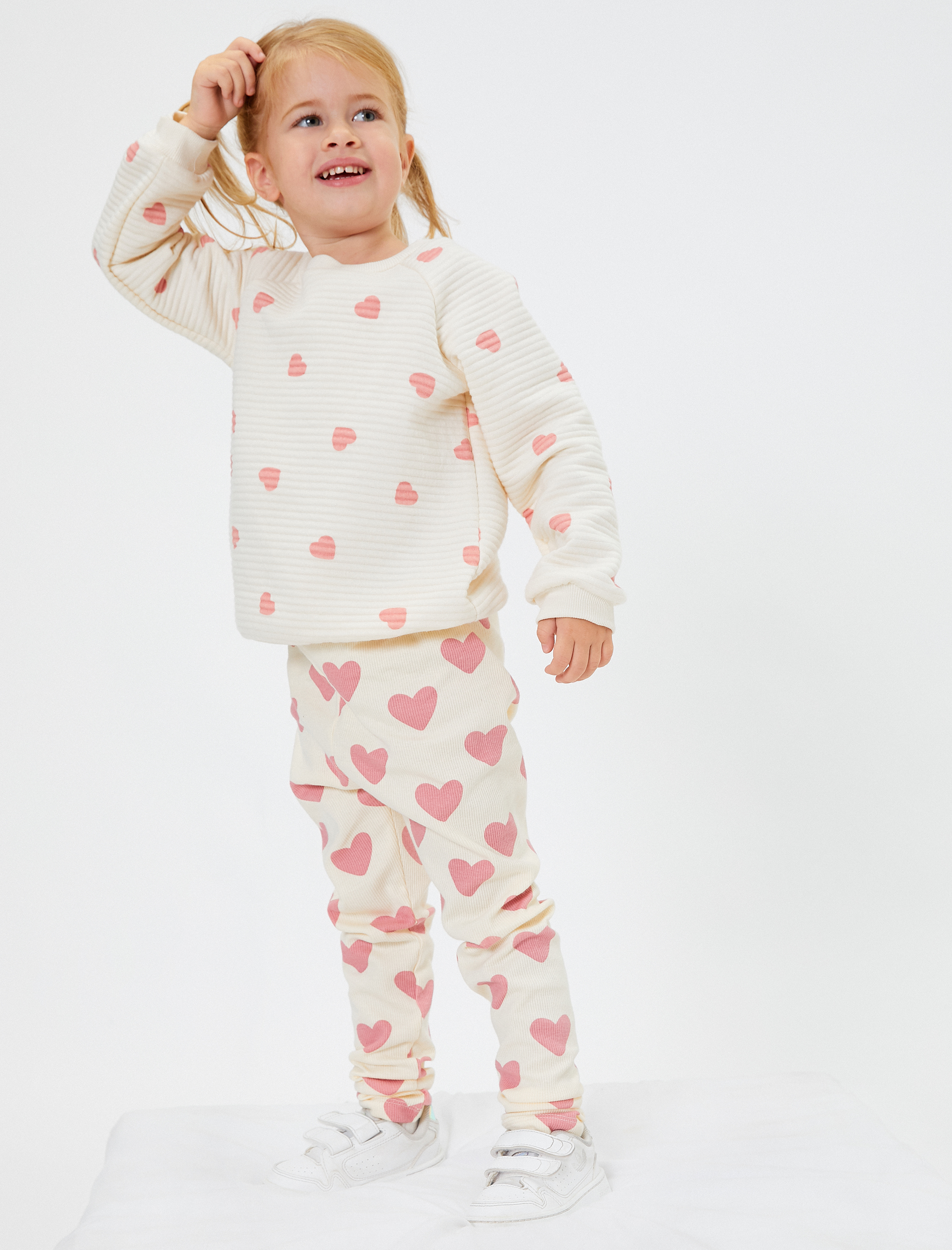  Kız Bebek Kalpli Tayt Beli Lastikli Fitilli Pamuklu