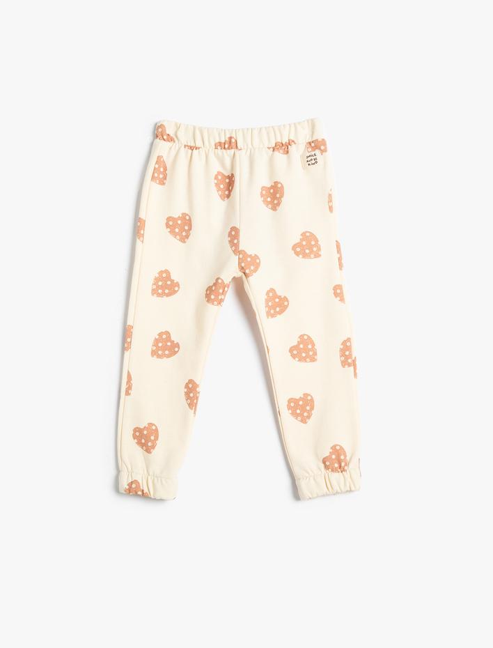 Kız Bebek Kalpli Jogger Eşofman Altı Şardonlu Pamuklu Beli Lastikli