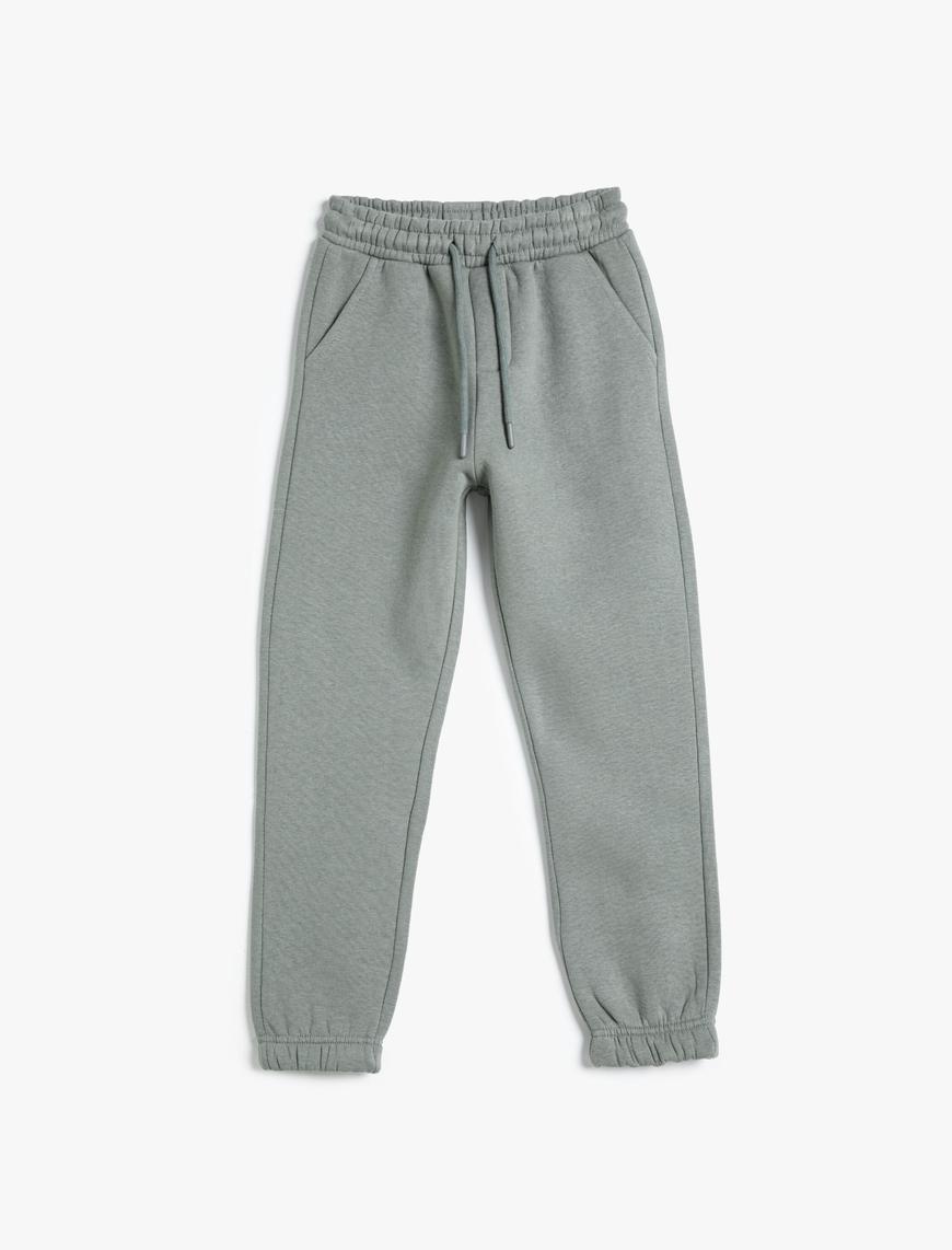  Erkek Çocuk Basic Jogger Eşofman Altı Şardonlu Beli Bağlamalı Cepli