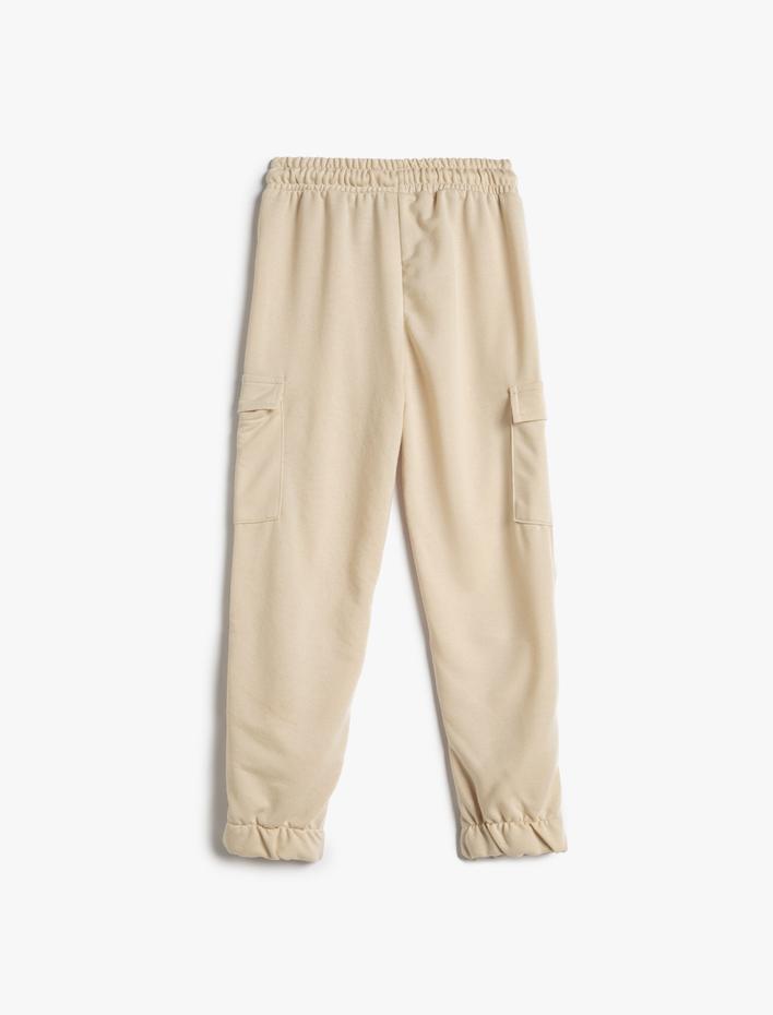 Kız Çocuk Kargo Eşofman Altı Kat Detaylı Yanları Cepli Beli Bağlamalı