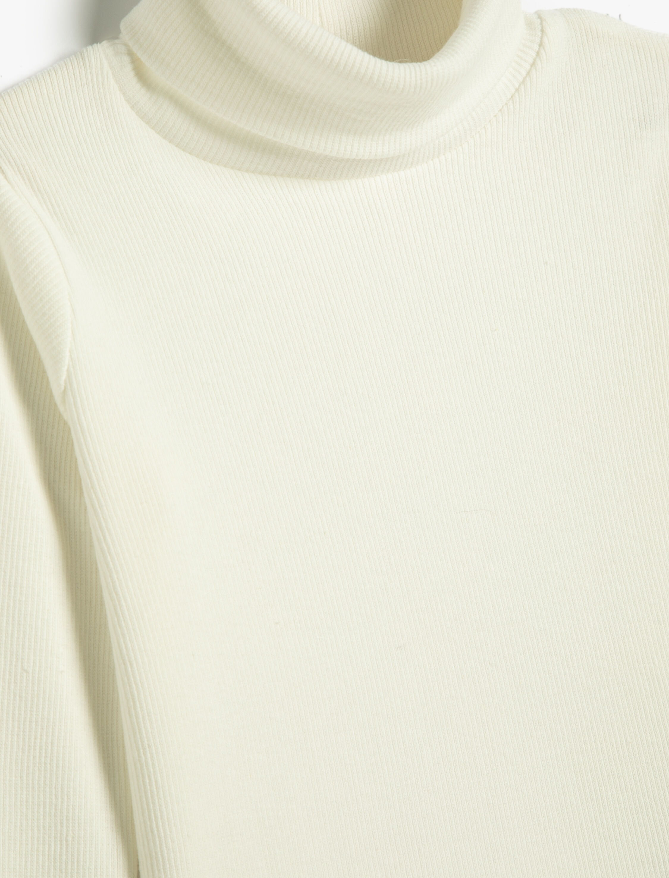  Kız Çocuk Balıkçı Yaka Tişört Basic Uzun Kollu Fitilli Pamuklu