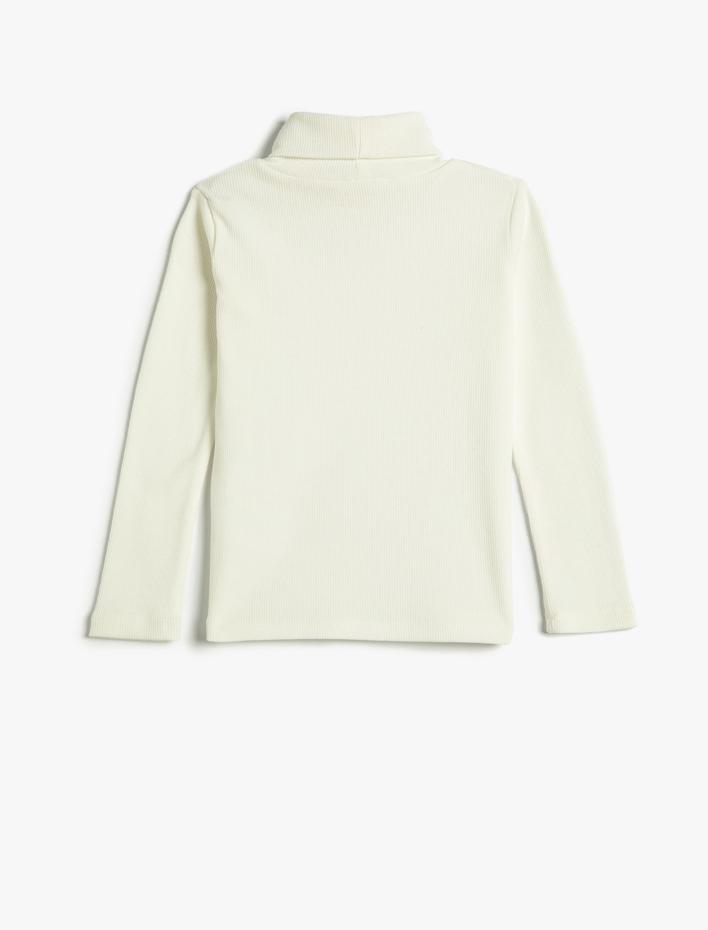 Kız Çocuk Balıkçı Yaka Tişört Basic Uzun Kollu Fitilli Pamuklu