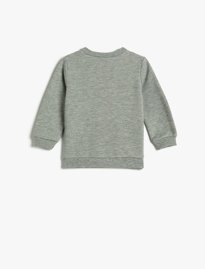 Erkek Bebek Sweatshirt Grafik Tilki Baskılı Şardonlu Bisiklet Yaka