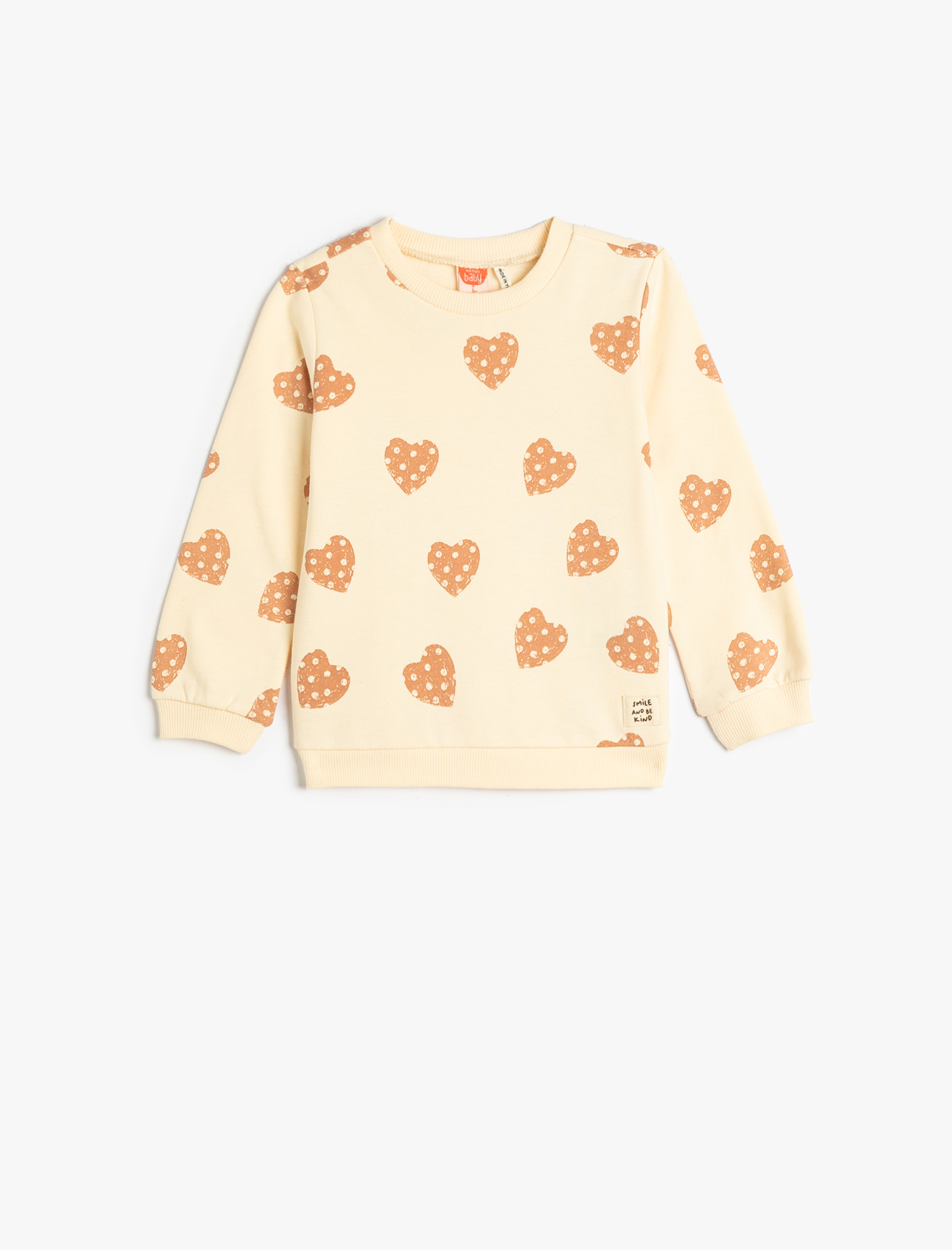  Kız Bebek Kalpli Sweatshirt Baskılı Şardonlu Bisiklet Yaka Pamuklu