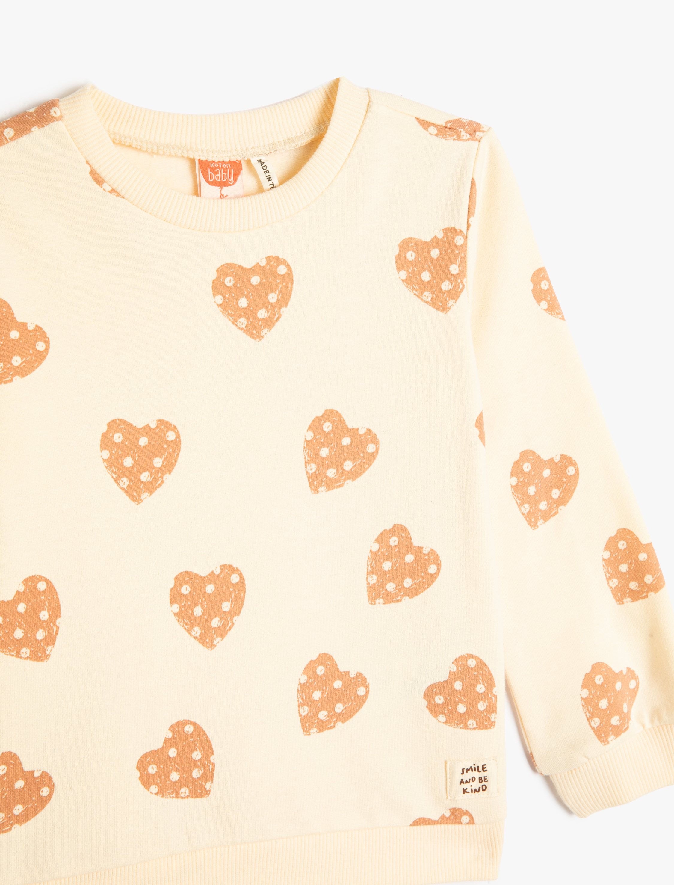  Kız Bebek Kalpli Sweatshirt Baskılı Şardonlu Bisiklet Yaka Pamuklu