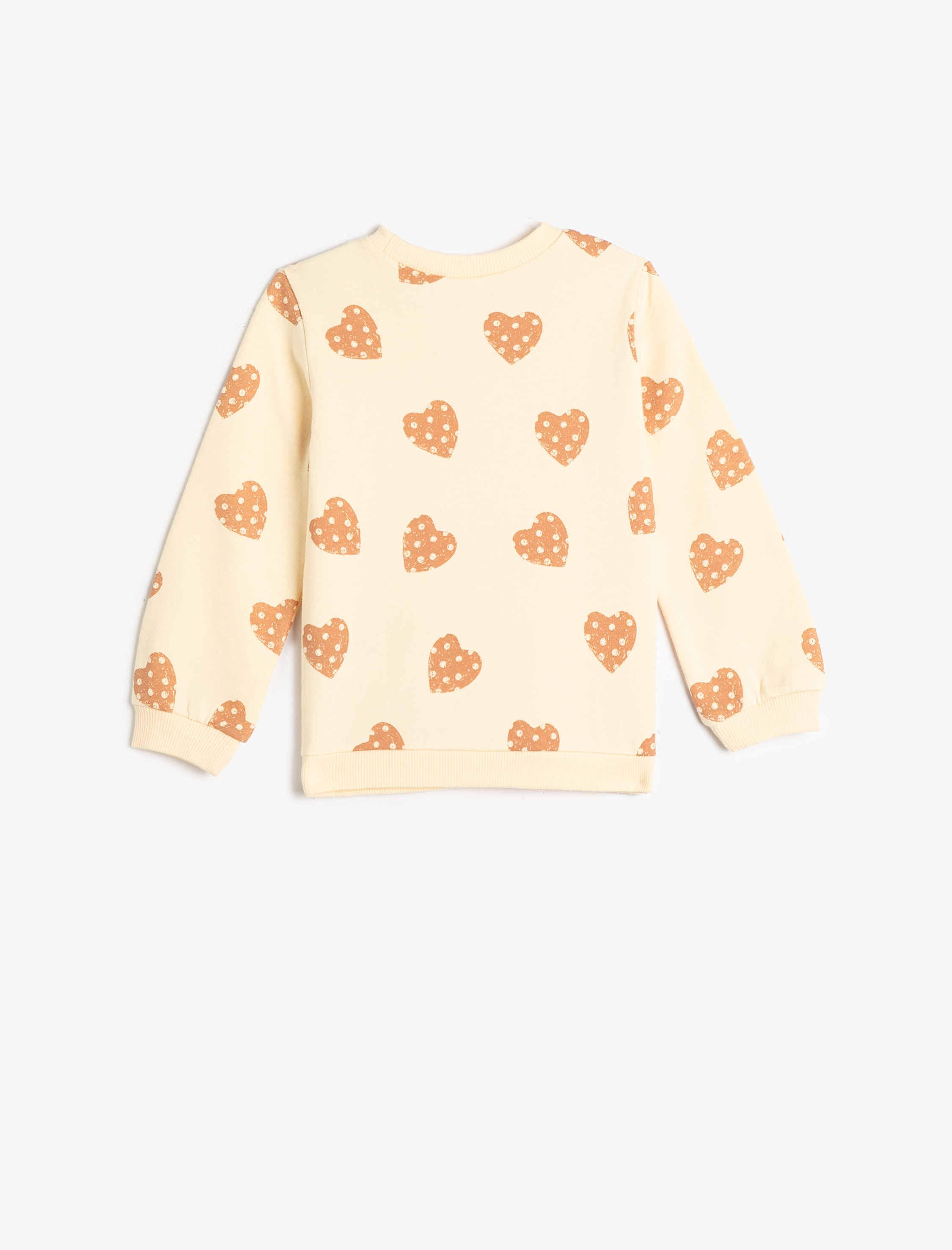  Kız Bebek Kalpli Sweatshirt Baskılı Şardonlu Bisiklet Yaka Pamuklu