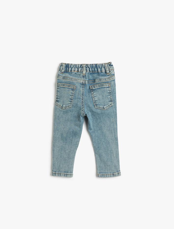 Kız Bebek Kot Pantolon Cepli Beli Lastikli - Regular Jean