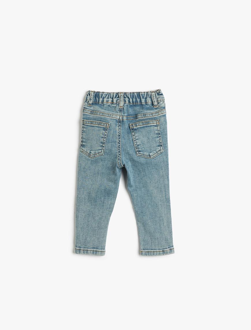  Kız Bebek Kot Pantolon Cepli Beli Lastikli - Regular Jean