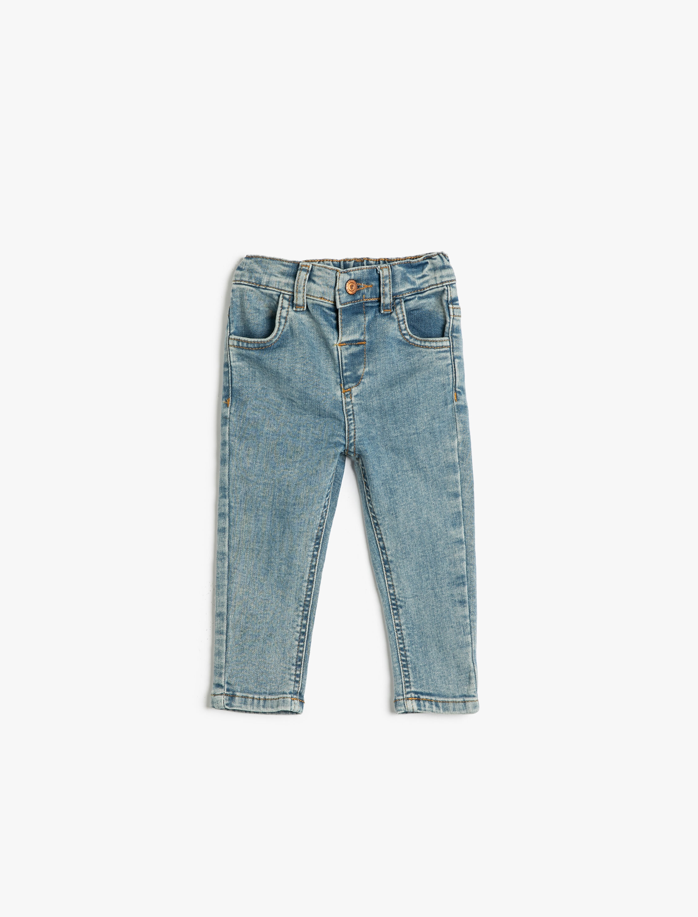  Kız Bebek Kot Pantolon Cepli Beli Lastikli - Regular Jean