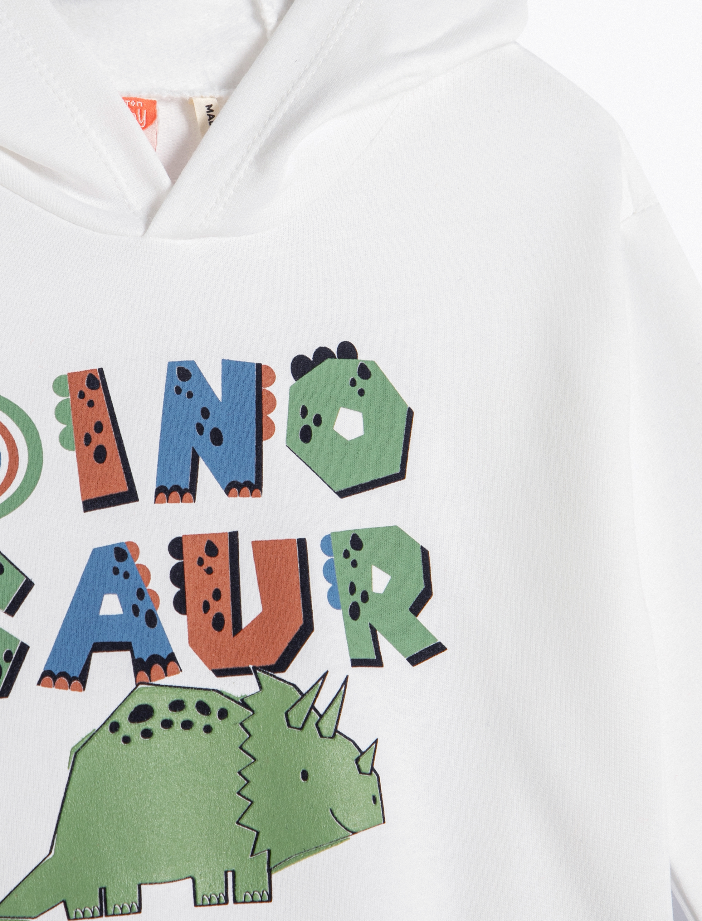  Erkek Bebek Kapşonlu Sweatshirt Dinozor Baskılı Şardonlu Bisiklet Yaka Pamuklu