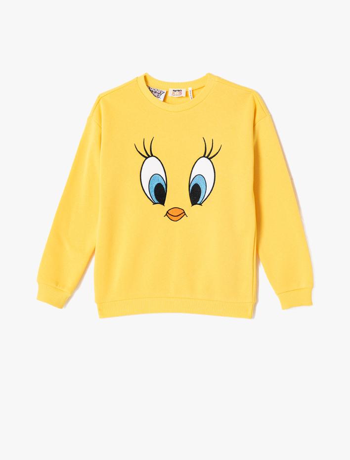 Kız Çocuk Tweety Sweatshirt Lisanslı Şardonlu Bisiklet Yaka