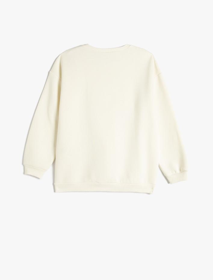 Kız Çocuk Kelebekli Sweatshirt Şardonlu Aplikeli Bisiklet Yaka