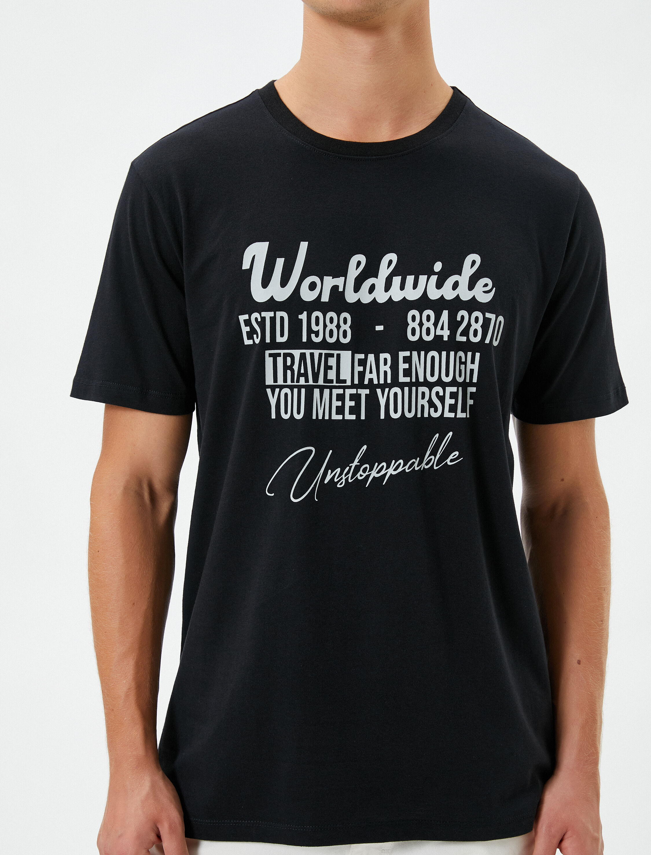   Slogan Baskılı Tişört Bisiklet Yaka Slim Fit Kısa Kollu