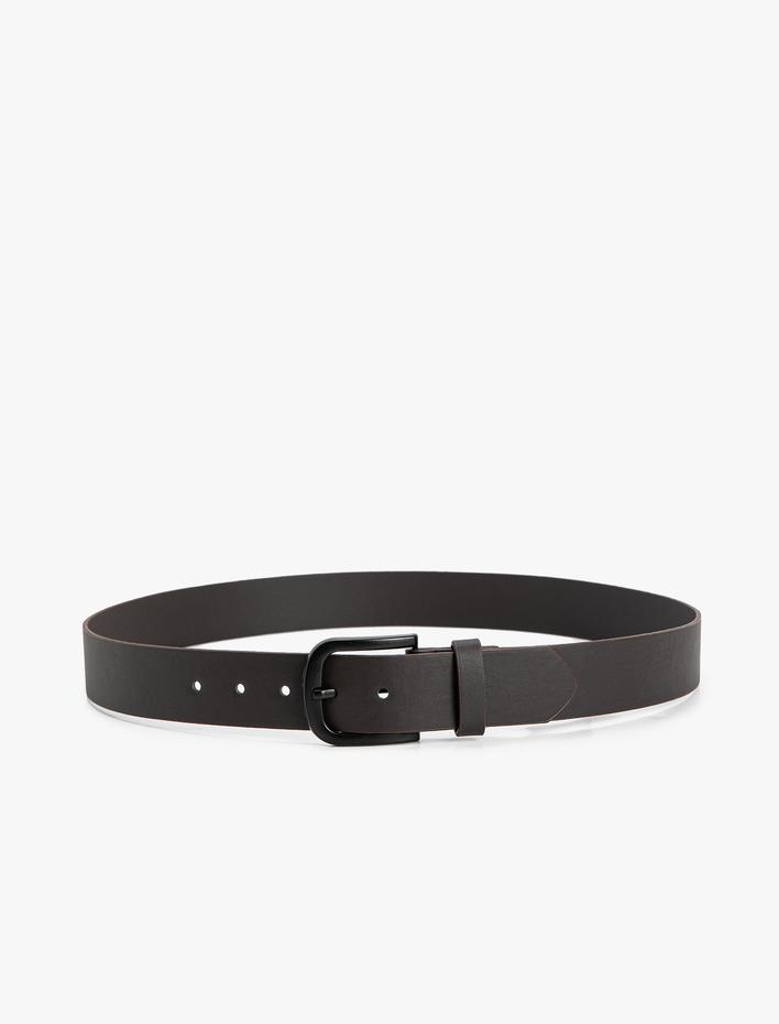 Erkek Deri Görünümlü Kemer Toka Detaylı