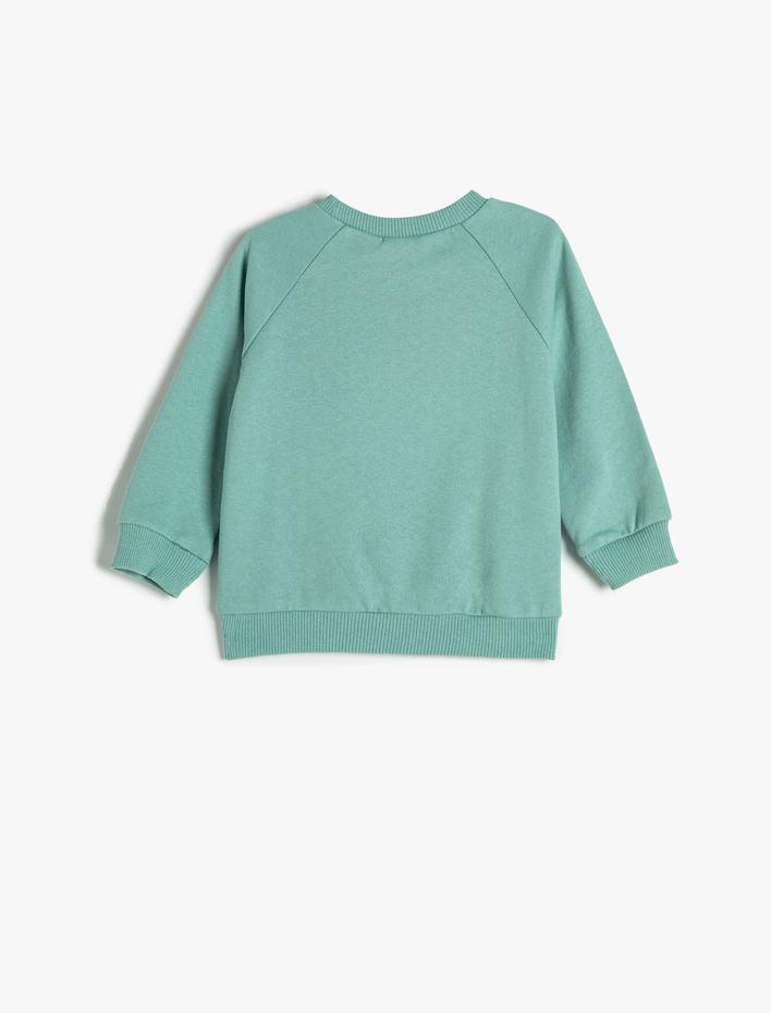 Erkek Bebek Dinozor Baskılı Sweatshirt Uzun Kollu Bisiklet Yaka Şardonlu Pamuklu