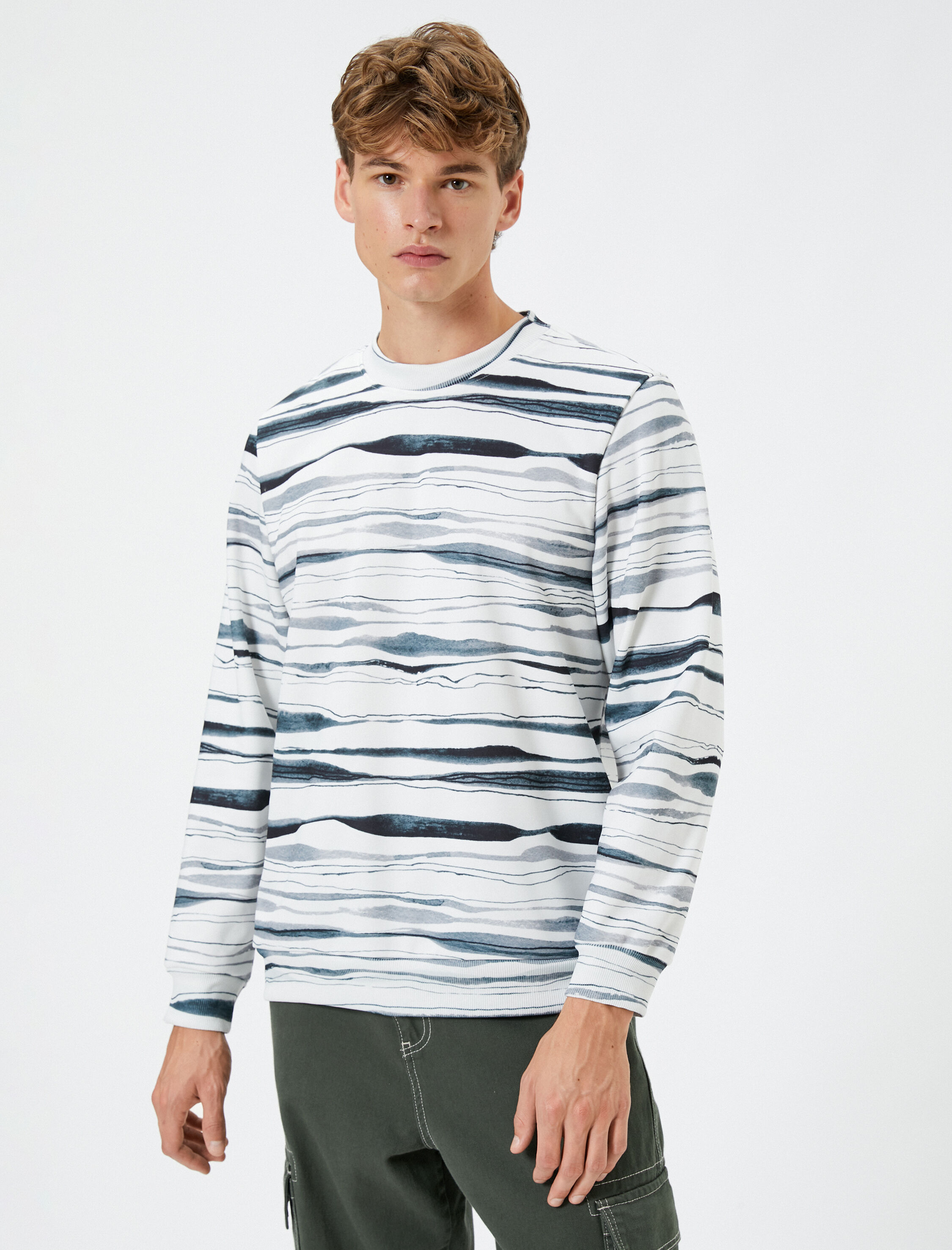   Bisiklet Yaka Sweatshirt Baskılı Uzun Kollu Şardonlu