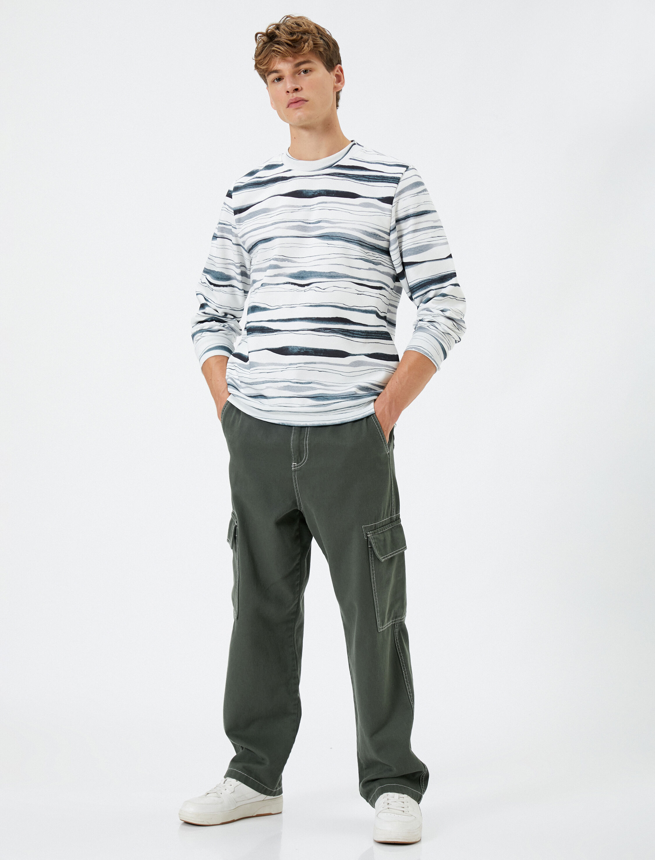   Bisiklet Yaka Sweatshirt Baskılı Uzun Kollu Şardonlu