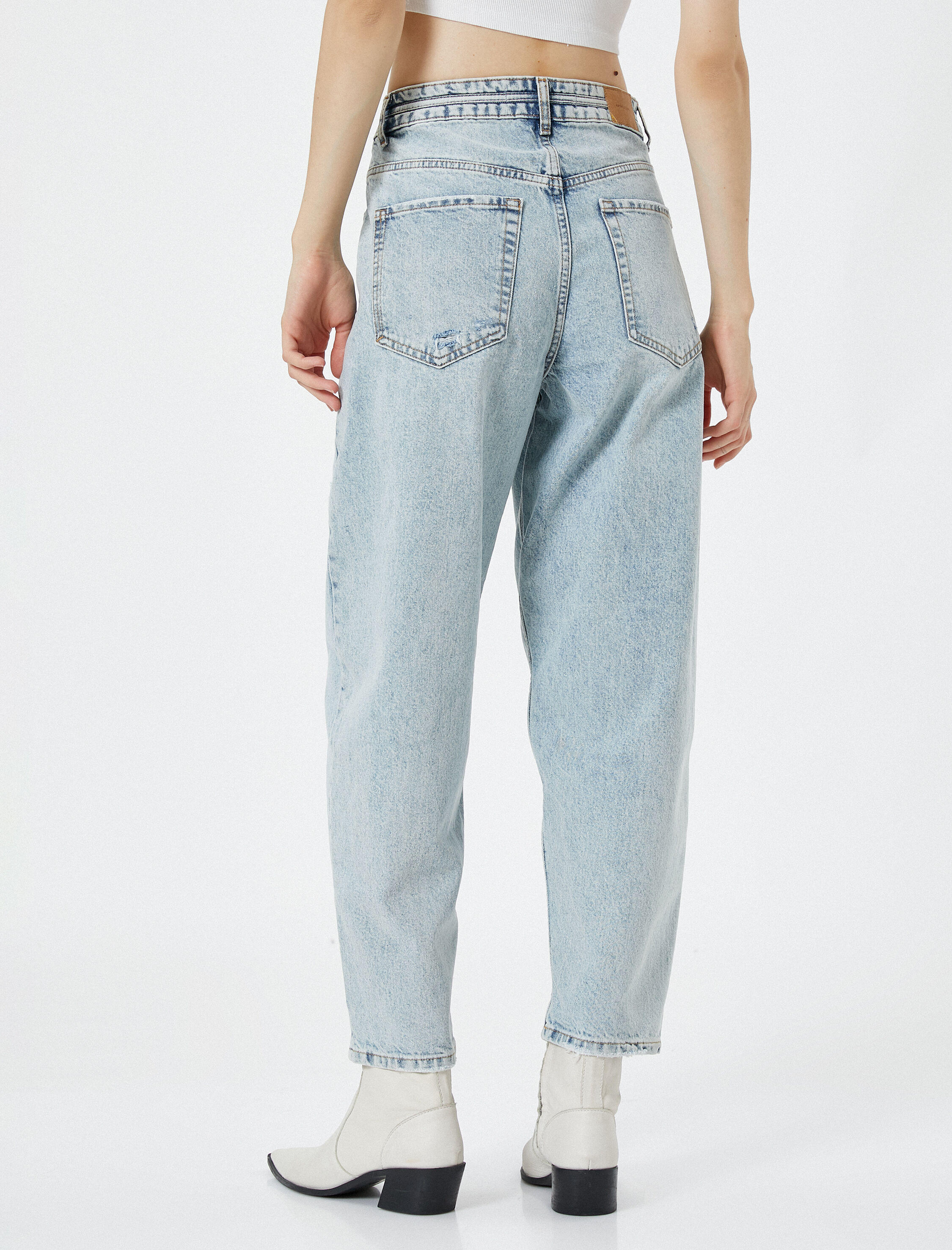   Kot Pantolon Balon Fit Kısa Paça Cepli Pamuklu Rahat Kesim - Balloon Fit Jean