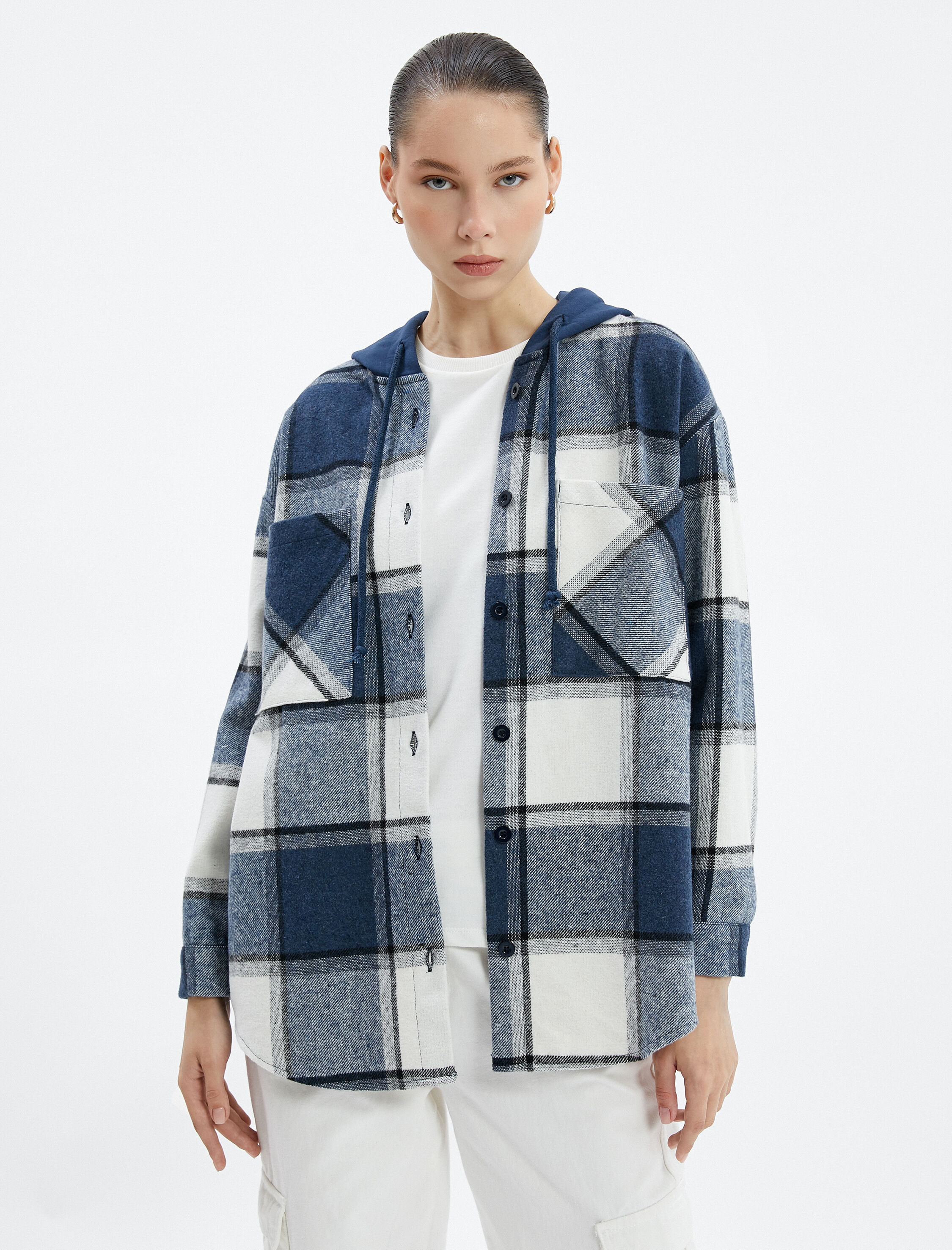   Oduncu Gömlek Ceket Oversize Kapüşonlu Cepli Çift Kumaş