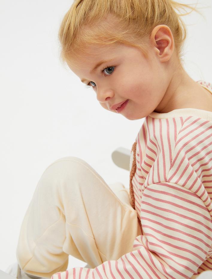 Kız Bebek Sweatshirt Aplike Detaylı Uzun Kollu Bisiklet Yaka Şardonlu Pamuklu