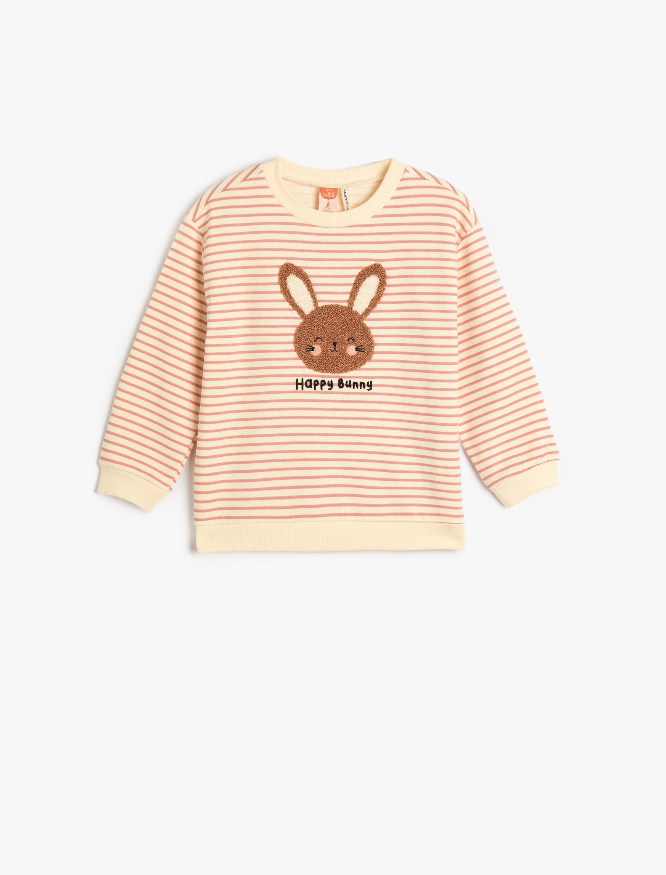  Kız Bebek Sweatshirt Aplike Detaylı Uzun Kollu Bisiklet Yaka Şardonlu Pamuklu