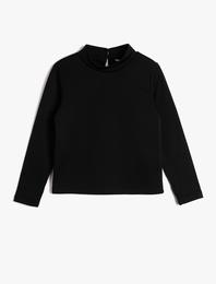 Basic Sweatshirt Uzun Kollu Dik Yaka Arkası Düğme Kapamalı